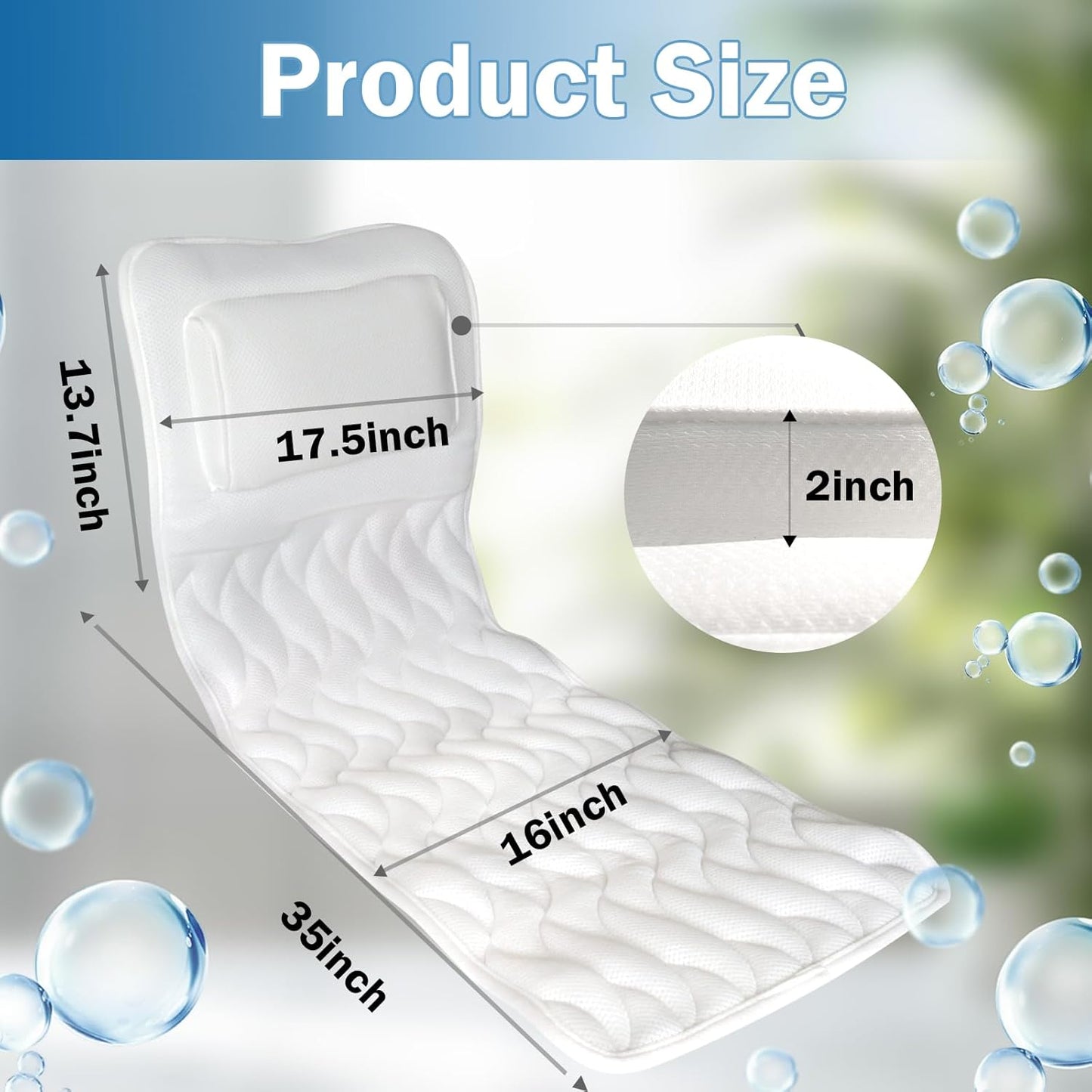 EMMTEEY Luxury Full Body Bath Pillow for Tub - Soft Bath Tub Pillows for Head and Neck Back & Lumbar Support, Non-Slip Bathtub Pillow for Relaxing Spa Gifts Bathtub Accessories