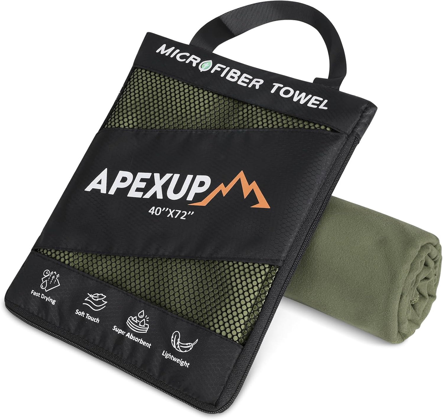 APEXUP Microfiber Travel Towel, Ultra Absorbent Quick Dry Towels, Lightweight Gym Sports Camping Towel for Workout, Yoga, Beach, Shower, Swimming (72"×40", Army Green)
