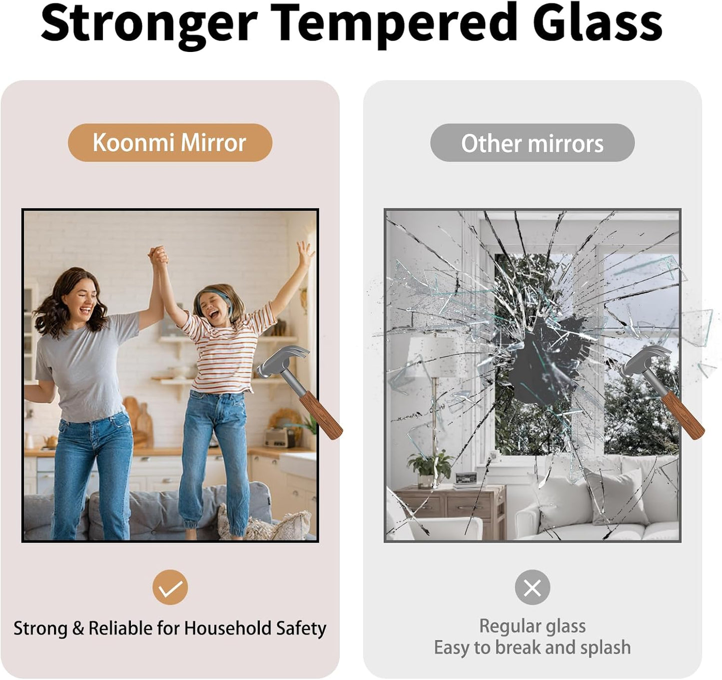 Koonmi Black Framed Bathroom Mirror - Shatterproof 36"x24" Tempered Glass, HD No Distortion, Horizontal/Vertical Mount, Modern Matte Aluminum Alloy Frame
