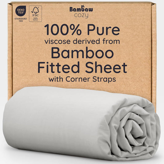 Bambaw 100% Viscose Derived from Bamboo Fitted Sheet Full Size, Cooling Fitted Sheet Full Size, 15’’ Deep Pockets Full Fitted Sheets Only, Ultra Soft Full Size Bottom Sheets Only (Moonlight Gray)