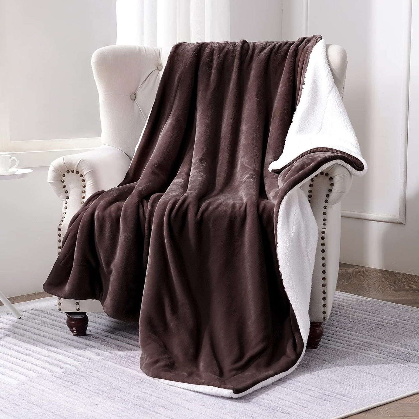 SOCHOW Sherpa Fleece Throw Blanket, Reversible Super Soft Luxurious Plush Blanket Throw Size, Brown, 50x60 inches