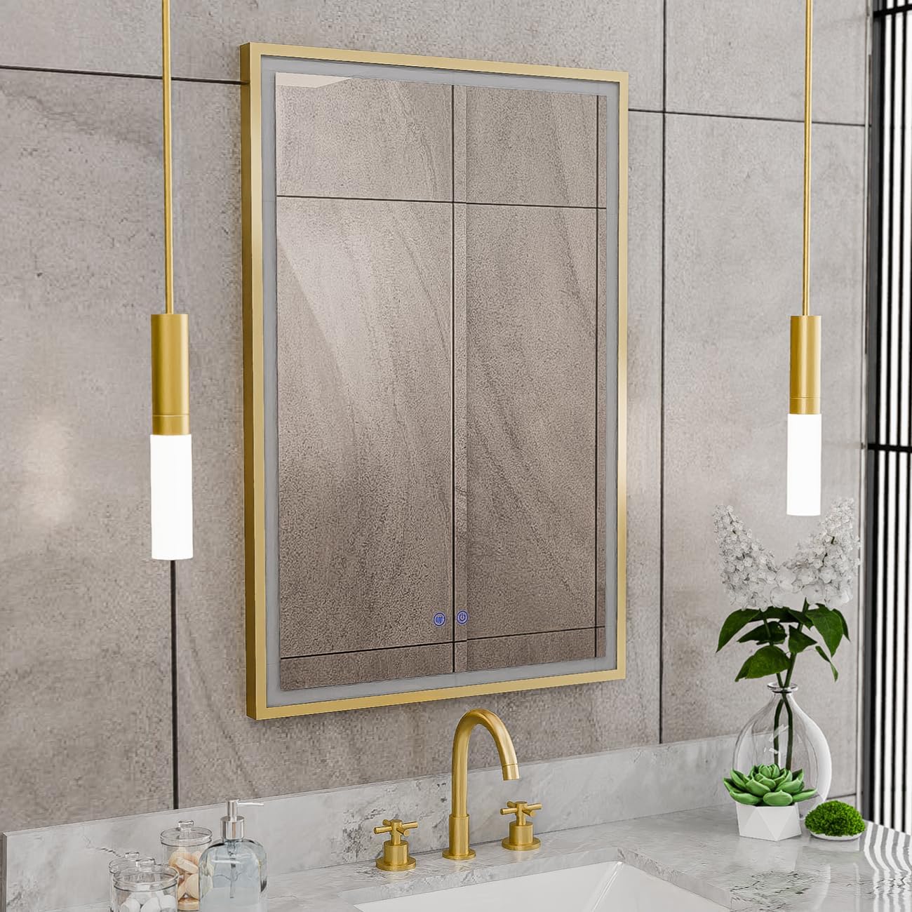 DreamLine Brilliance 36 in. H x 24 in. W Rectangular Light-up Mirror, Brushed Brass