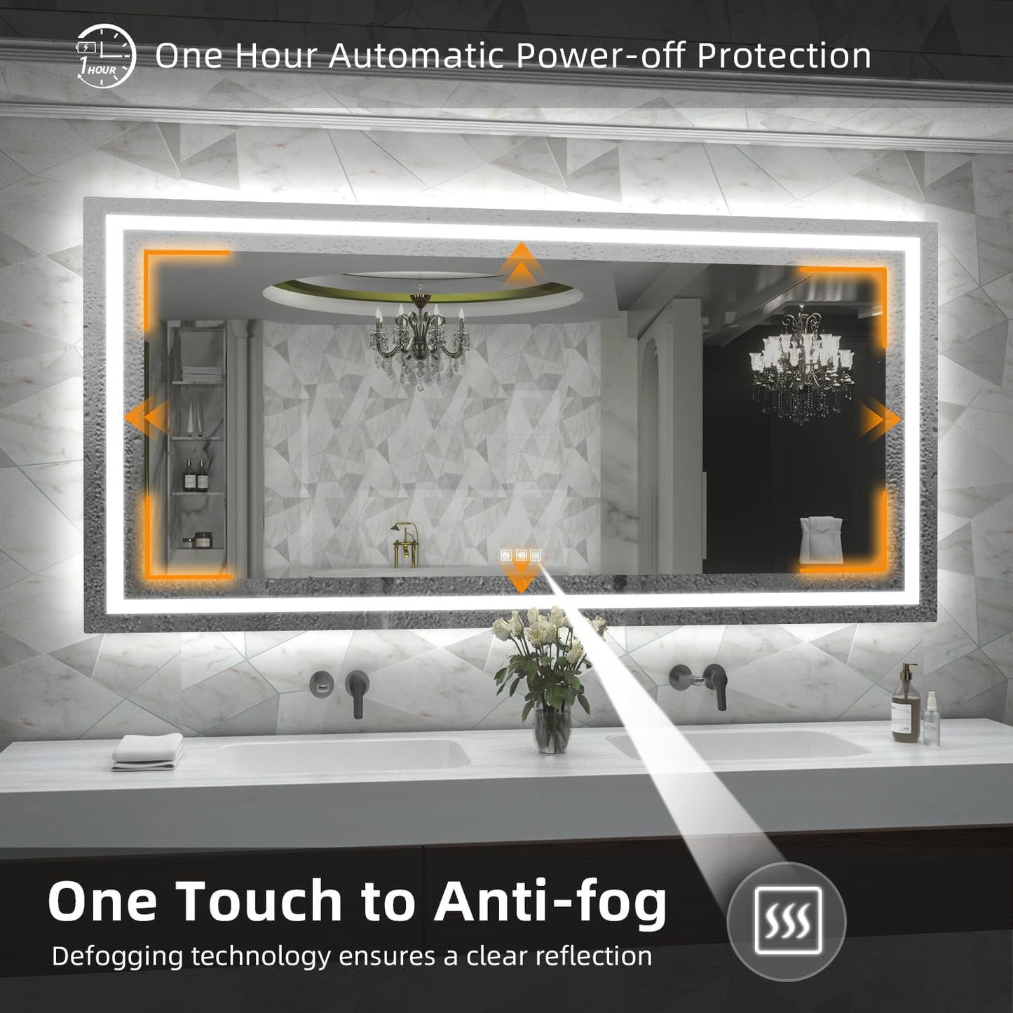 LED Mirror for Bathroom, 72x40 Inch Backlit + Front Lighted Bathroom Vanity Mirror with Lights for Wall, Double Light Strips, 3 Colors, Shatter-Proof, Anti-Fog and Brightness Memory