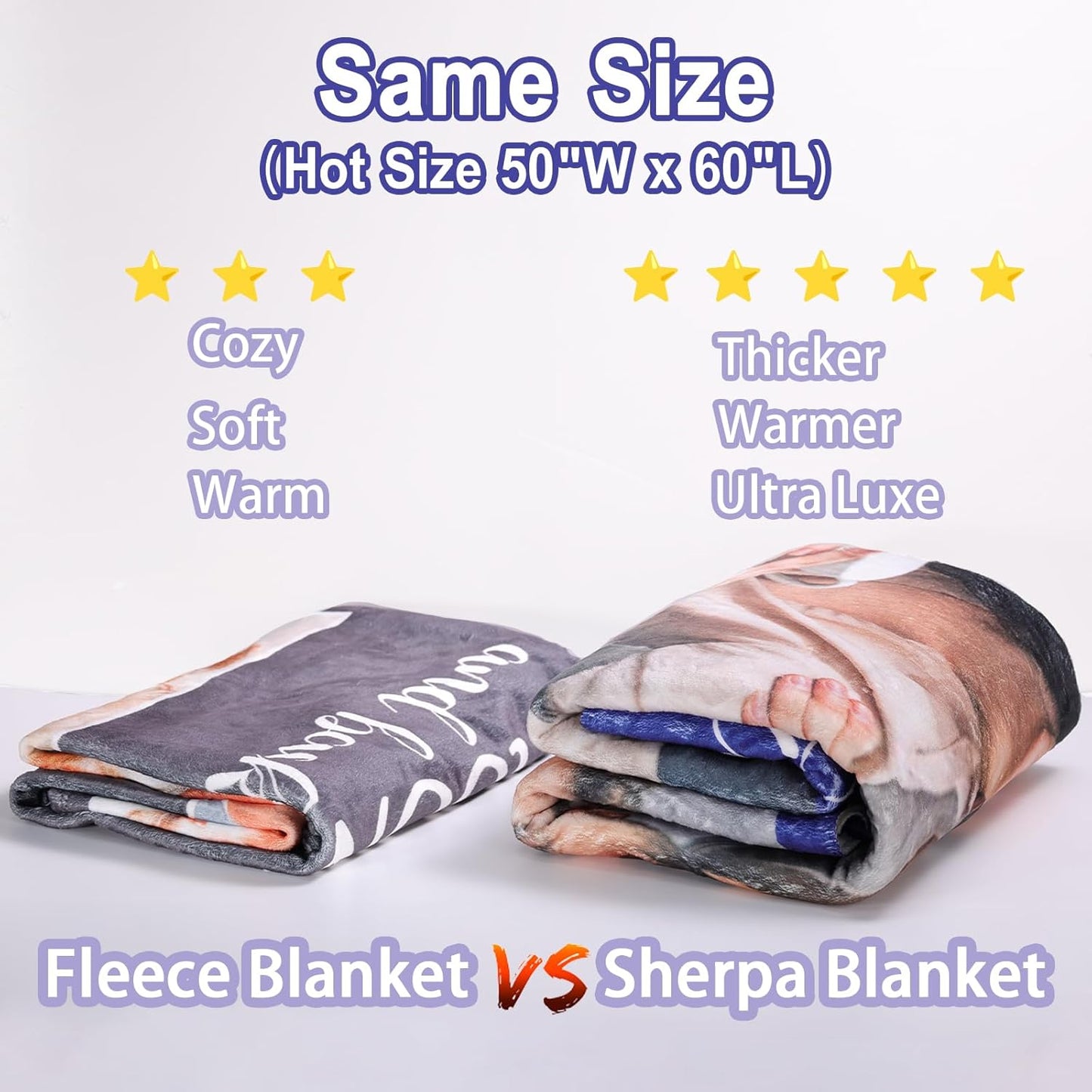 Sherpa Fleece Custom Photo Blanket - Soft, Warm, Fuzzy - Personalized Couples Gifts for Boyfriend, Girlfriend - Customized Picture Blanket for Birthday, Christmas