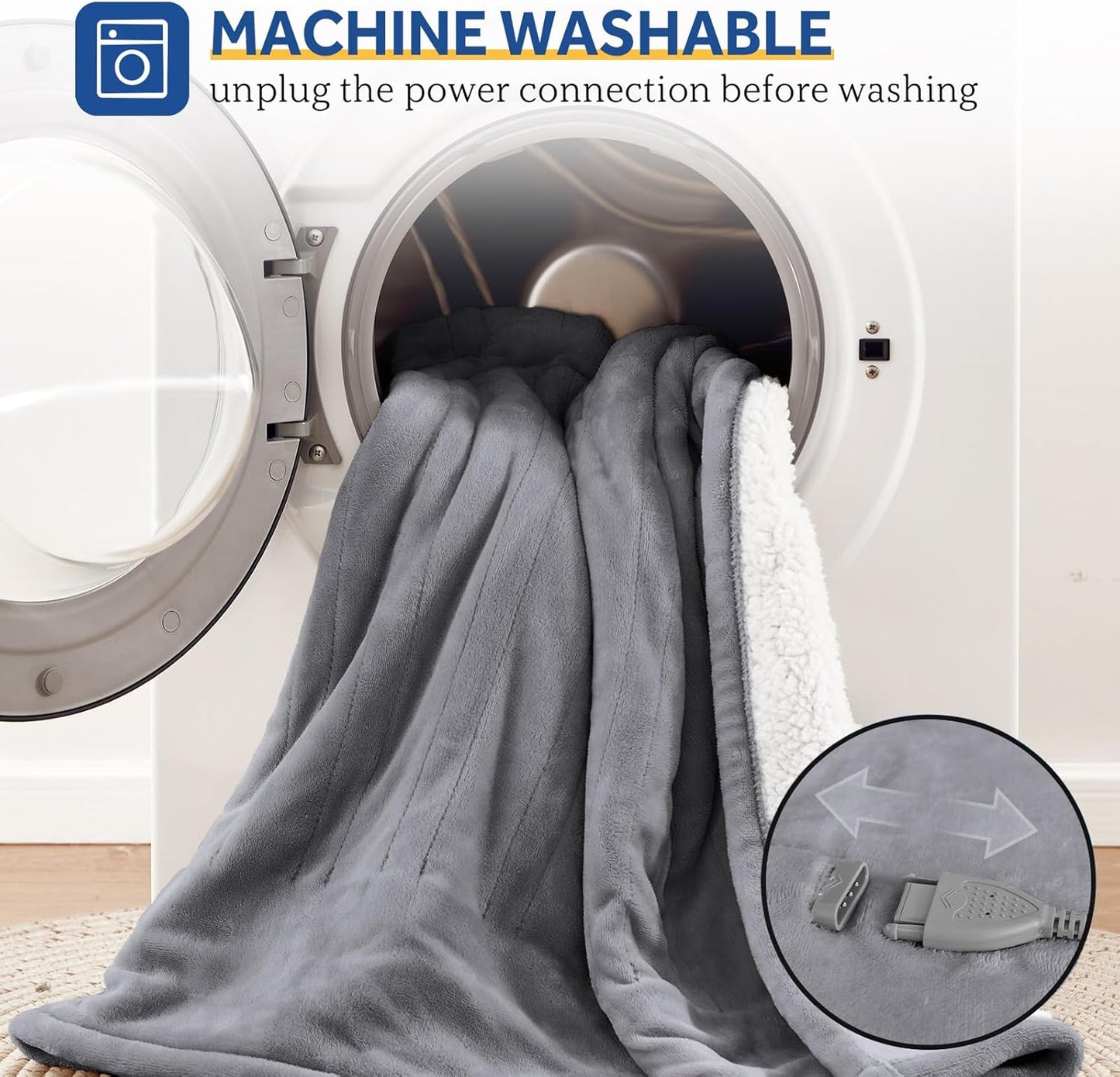 SEALY Electric Blanket Twin Size, Flannel & Sherpa Heated Blanket with 10 Heating Levels & 1-12 Hours Auto Off, Machine Washable, Light Grey, 62"x 84"