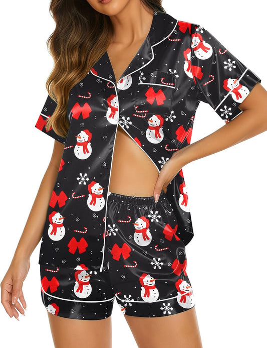 Ekouaer Pajamas for Women Set Silk Satin Pjs Shorts Sleepwear 2 Piece Loungewear S-XXL