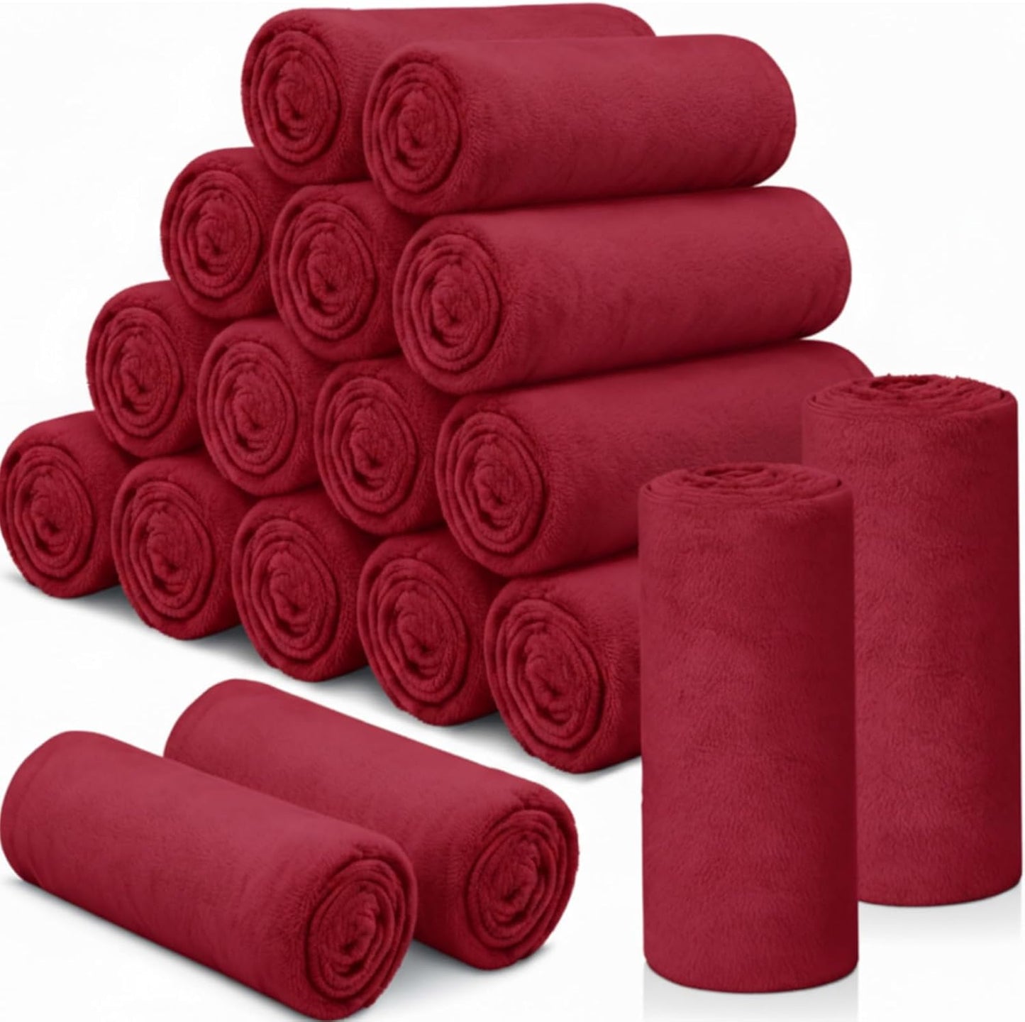 18 Pieces Fleece Blankets Bulk for Wedding 50 x 60 Inch Soft Lightweight Flannel Throw Blankets Bulk for Wedding Guests Home Outdoor Couch Sofa Bed Gifts (Wine Red)