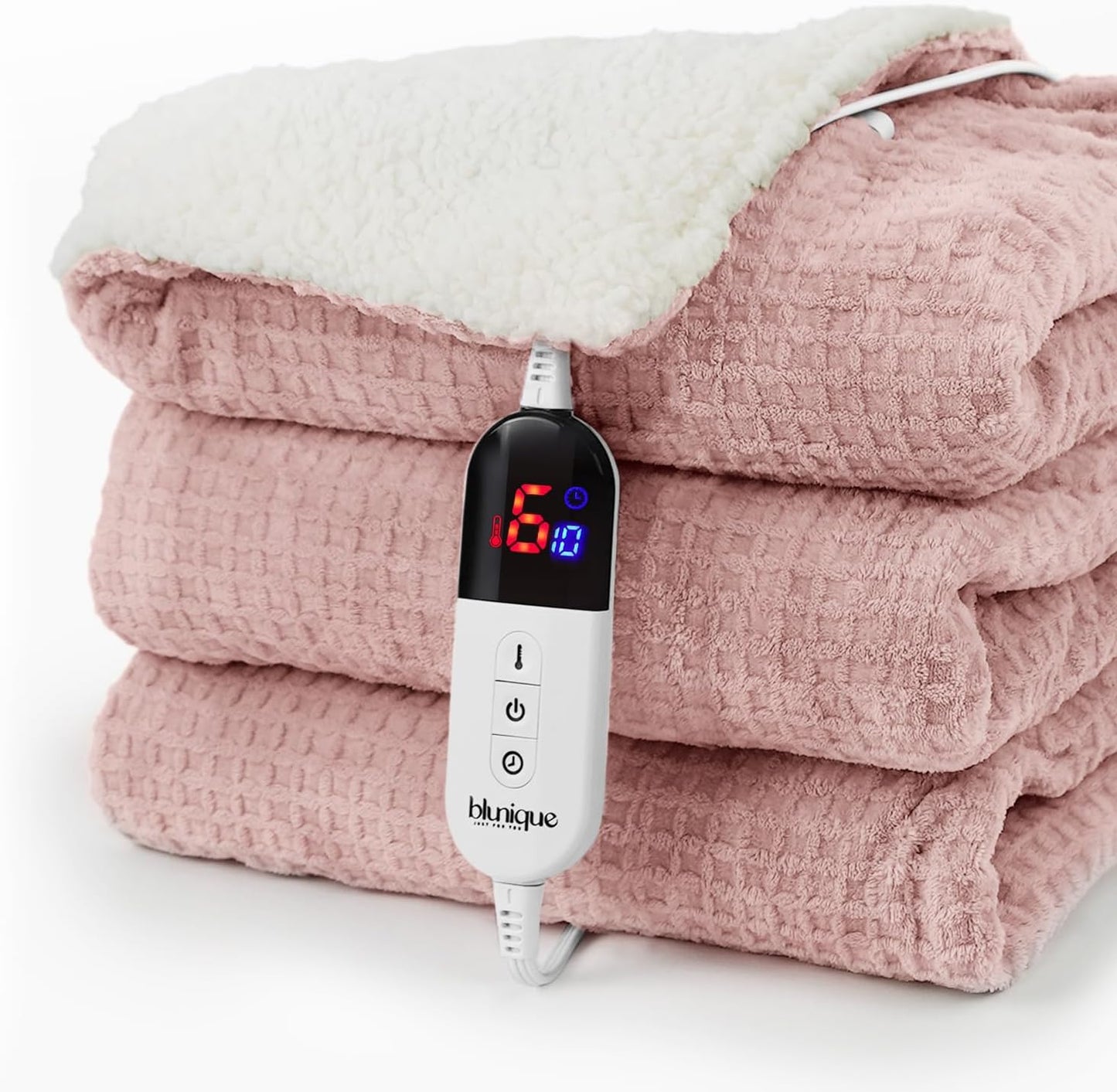 Heated Blanket Electric Blanket Full Waffle,72x84 Inches Sherpa Fleece Fast Heating Blanket 6 Heating Levels & 10 Hours Auto Off ETL Certification,Pink Full