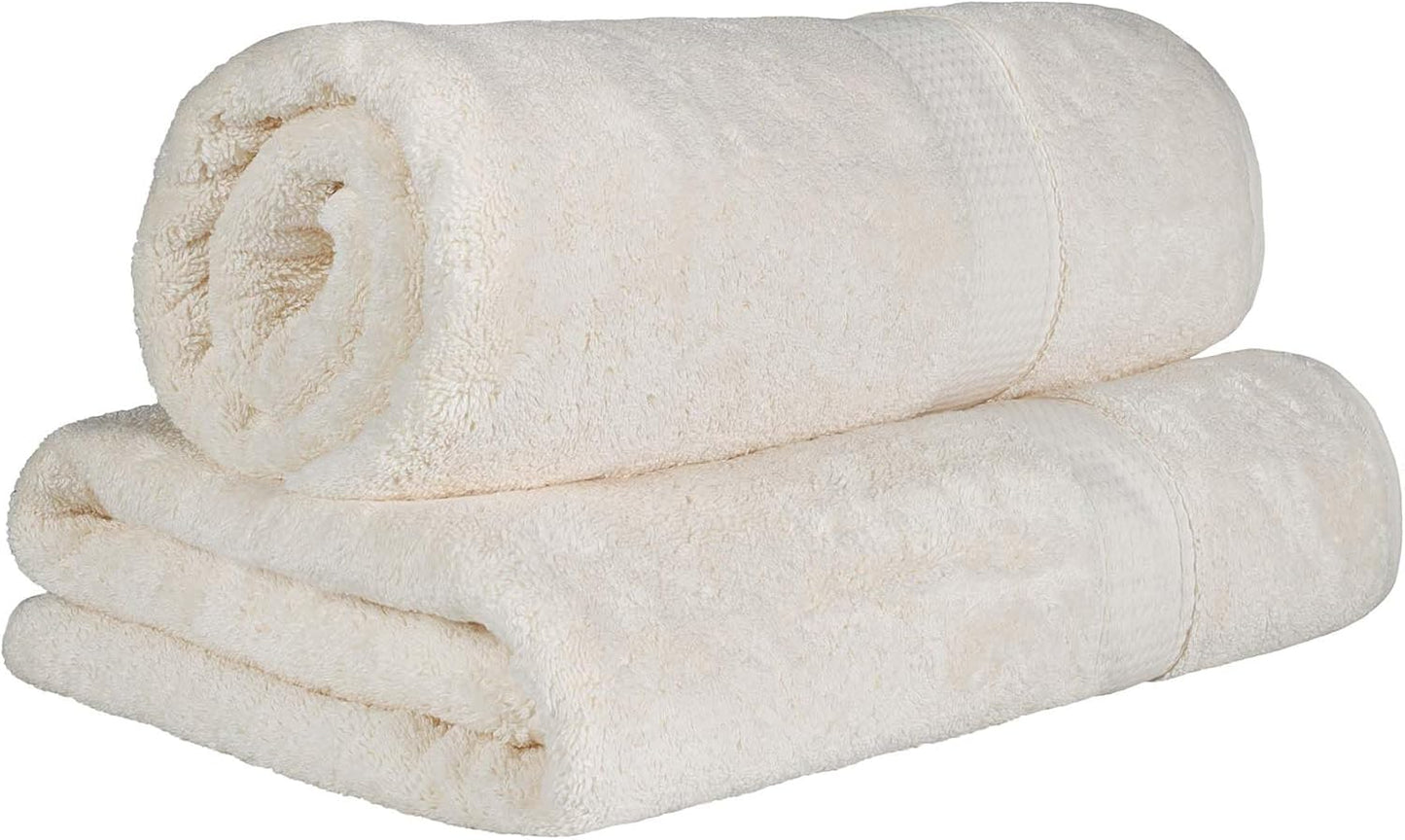 Superior Egyptian Cotton Pile Bath Sheet Set of 2, Ultra Soft Luxury Towels, Thick Plush Essentials, Absorbent Heavyweight, Guest Bath, Hotel, Spa, Home Bathroom, Shower Basics, Cream