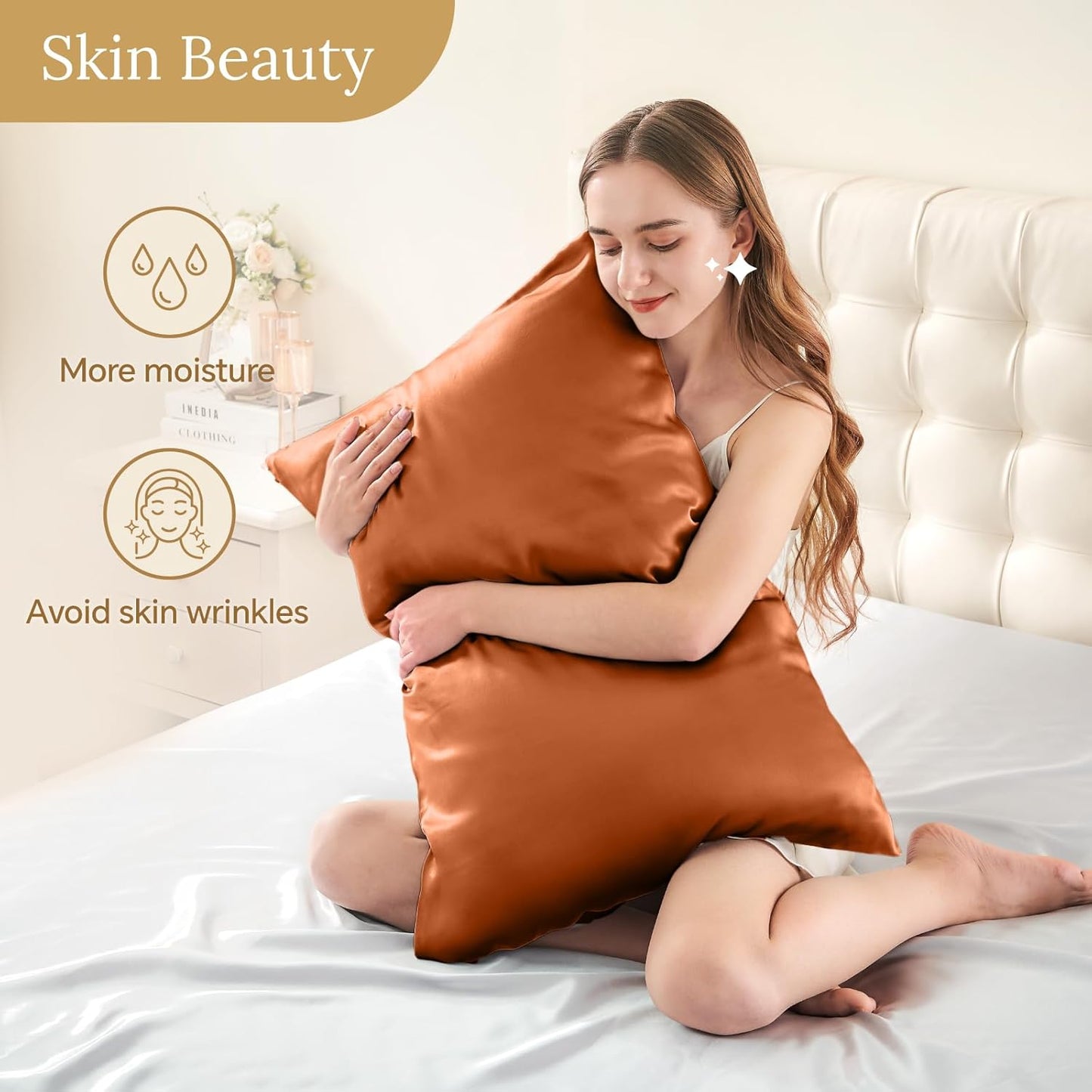 INFIIXSO Mulberry Silk Pillowcase for Hair and Skin, Silk Pillow Cases Standard Size with Hidden Zipper 20x26 Inches, Super Smooth and Soft Cooling Pillow Cases for Hot Sleepers(Orange, 1 Pack)