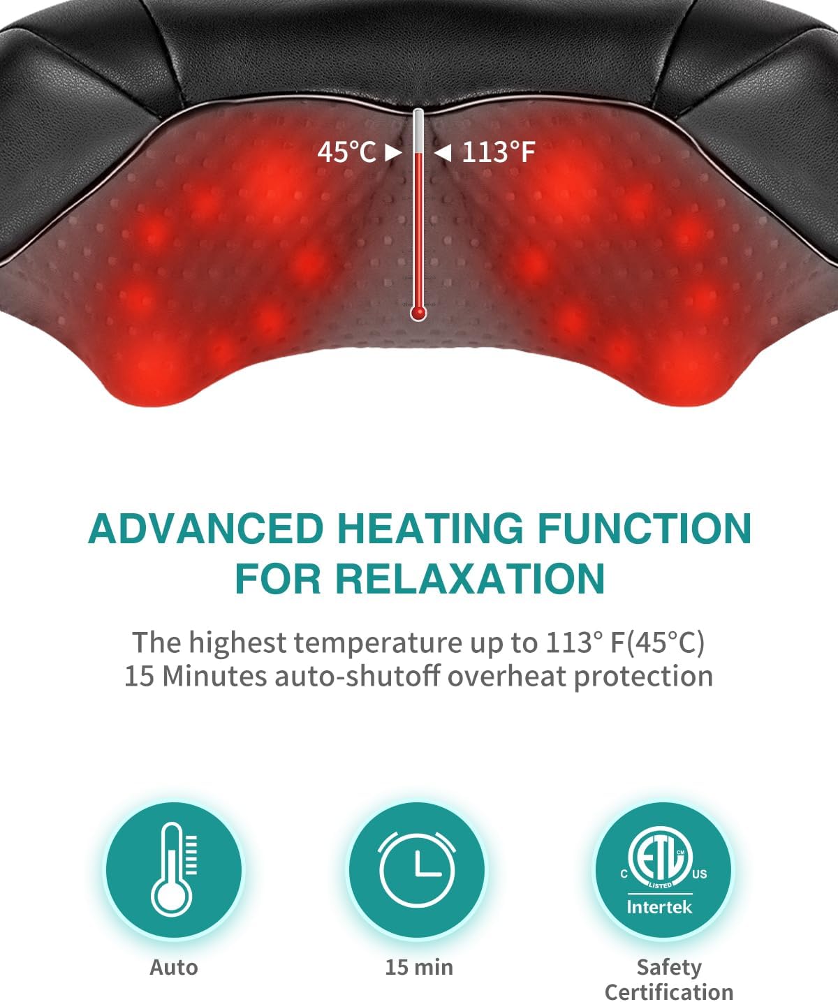 Nekteck Neck Back Massager with Heat, Cordless Shiatsu Shoulder Massager for Pain Relief Deep Tissue, Electric 3D Kneading Massage Pillow for Body Muscle, Gifts for Men Women Dad Mom
