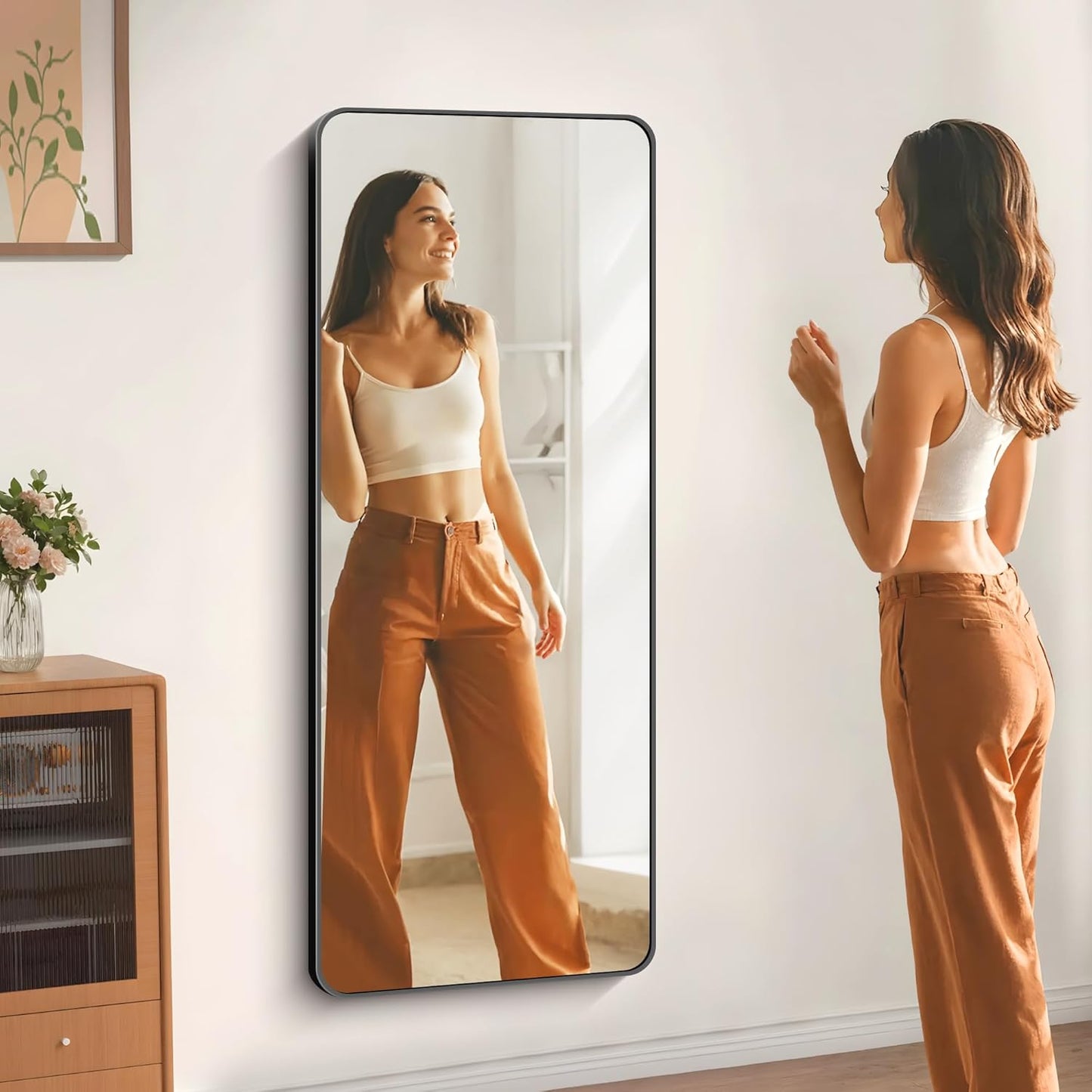 60" x 24"Bathroom Mirror, Matte Black Wall Mirror with Metal Frame, Decorative Rectangular Vanity Mirror for Bedroom Bathroom Living Room Entryway (Horizontal/Vertical)