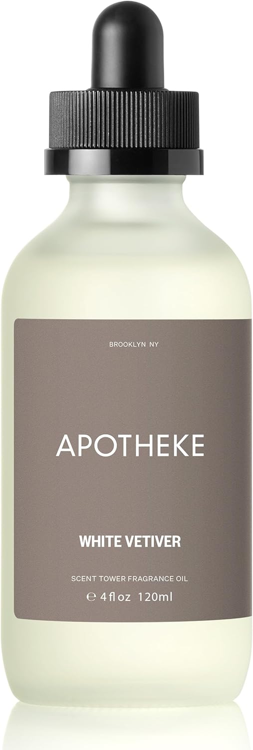 Apotheke Scent Tower Aromatherapy Diffuser Fragrance Refill, White Vetiver (120 ml) - Long-Lasting Perfume-Grade Essential Oil for Clean & Fresh Home, Office, Hotel & Large Rooms