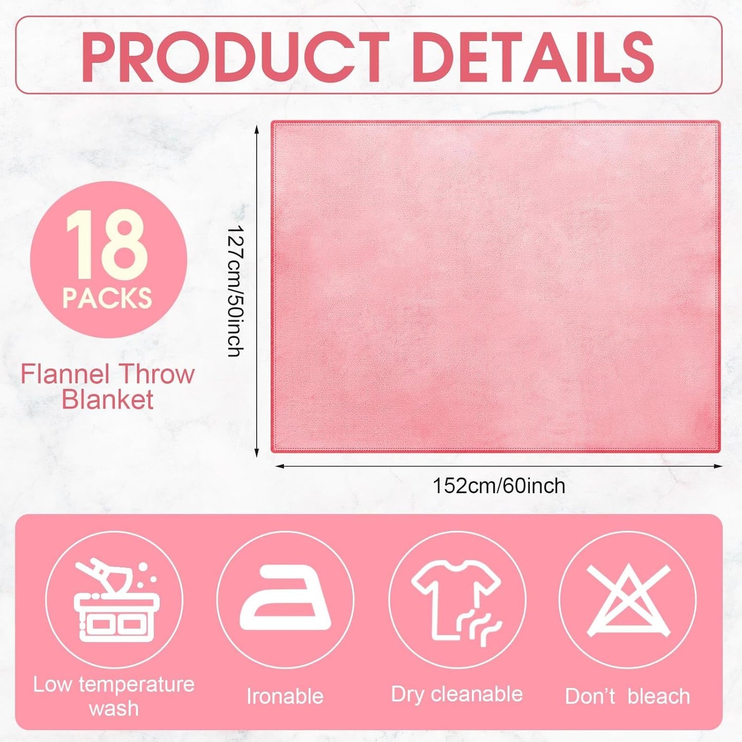 18 Pieces Fleece Blankets Bulk for Wedding 50 x 60 Inch Soft Lightweight Flannel Throw Blankets Bulk for Wedding Guests Home Outdoor Couch Sofa Bed Gifts(Pink)