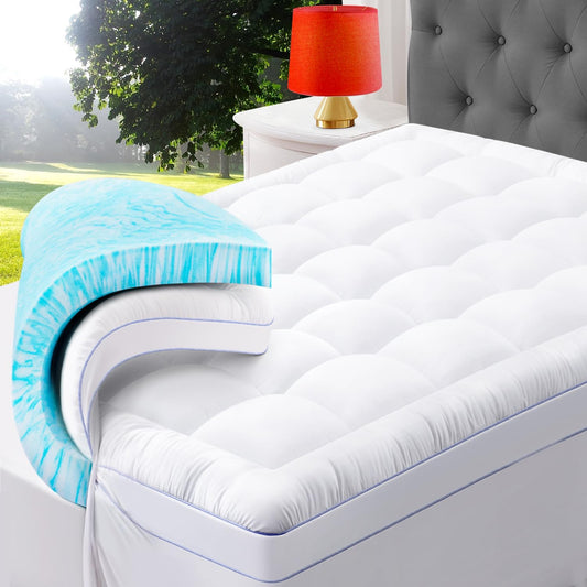 ABENE Full Size Dual Layer 3 Inch Memory Foam Mattress Topper, 2 Inch Gel Memory Foam Plus 1 Inch Down Alternative Pillowtop Mattress Pad Cover, Thick Soft Bed Topper Support for Back Pain