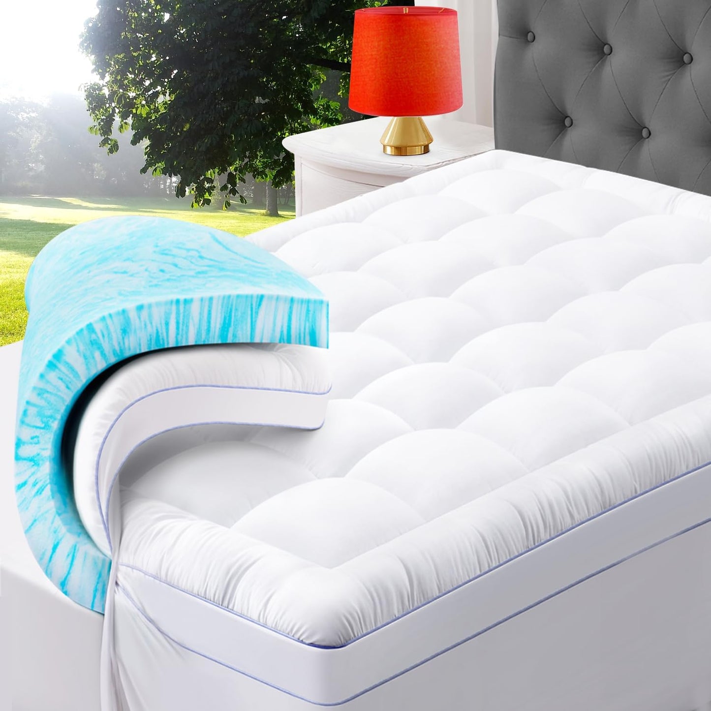 ABENE King Size Dual Layer 3 Inch Memory Foam Mattress Topper, 2 Inch Memory Foam Bed Pad Plus 1 Inch Down Alternative Pillowtop Mattress Pad Cover, Plush Soft Bed Topper for Back Pain Relief