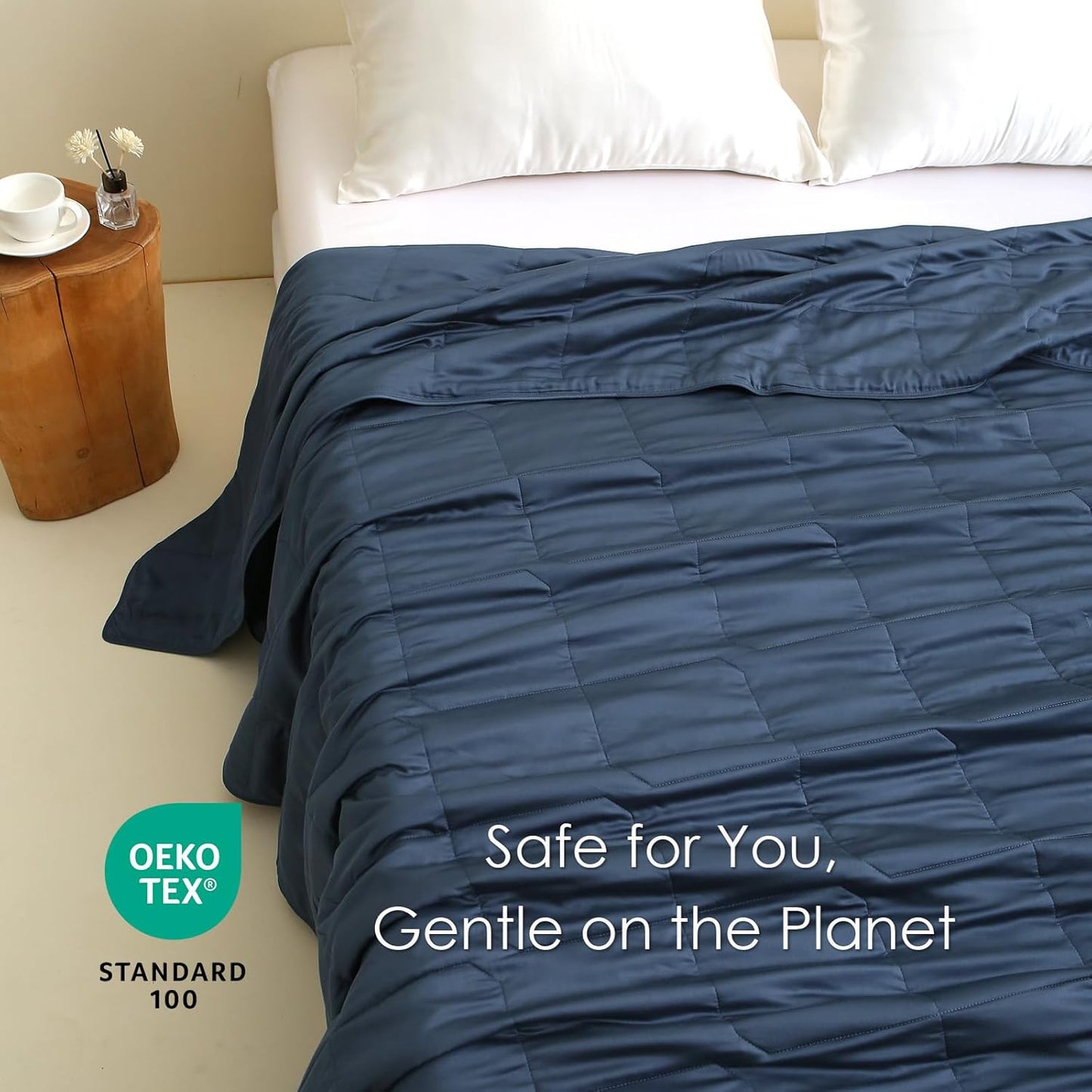 EP Mode Lightweight Quilt Blanket for Summer, Viscose from Bamboo Fabric & Filling, Natural, Breathable & Machine Washable- Navy Blue, King