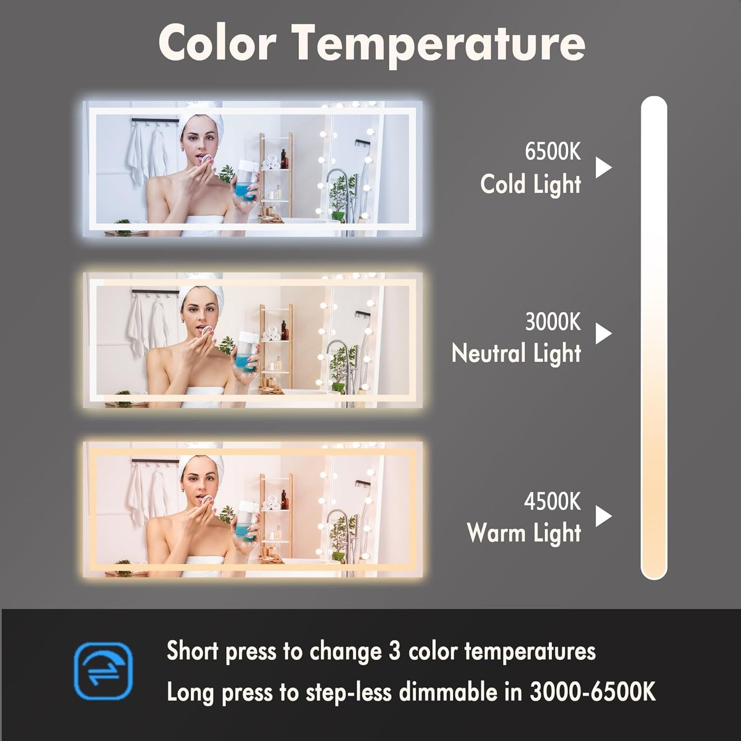 60x24 LED Bathroom Mirror with Lights, Backlit + Front Lit, Dimmable, Anti-Fog, Lighted Bathroom Vanity Mirror for Wall, Memory Function, Shatter-Proof (Horizontal/Vertical)