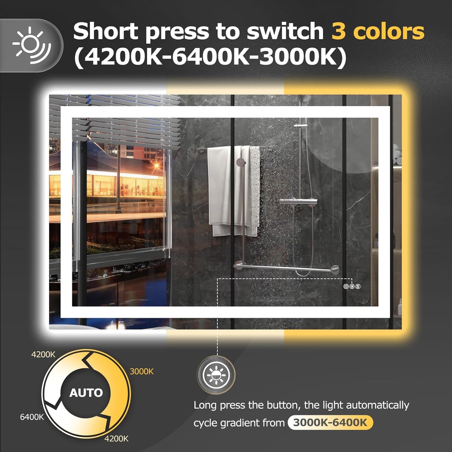 48X32 LED Bathroom Mirror with Lights, Anti-Fog, Dimmable, Backlit + Front Lit, Smart Bathroom Vanity Mirror, Memory Function, Shatterproof, Tempered Glass (Horizontal/Vertical)