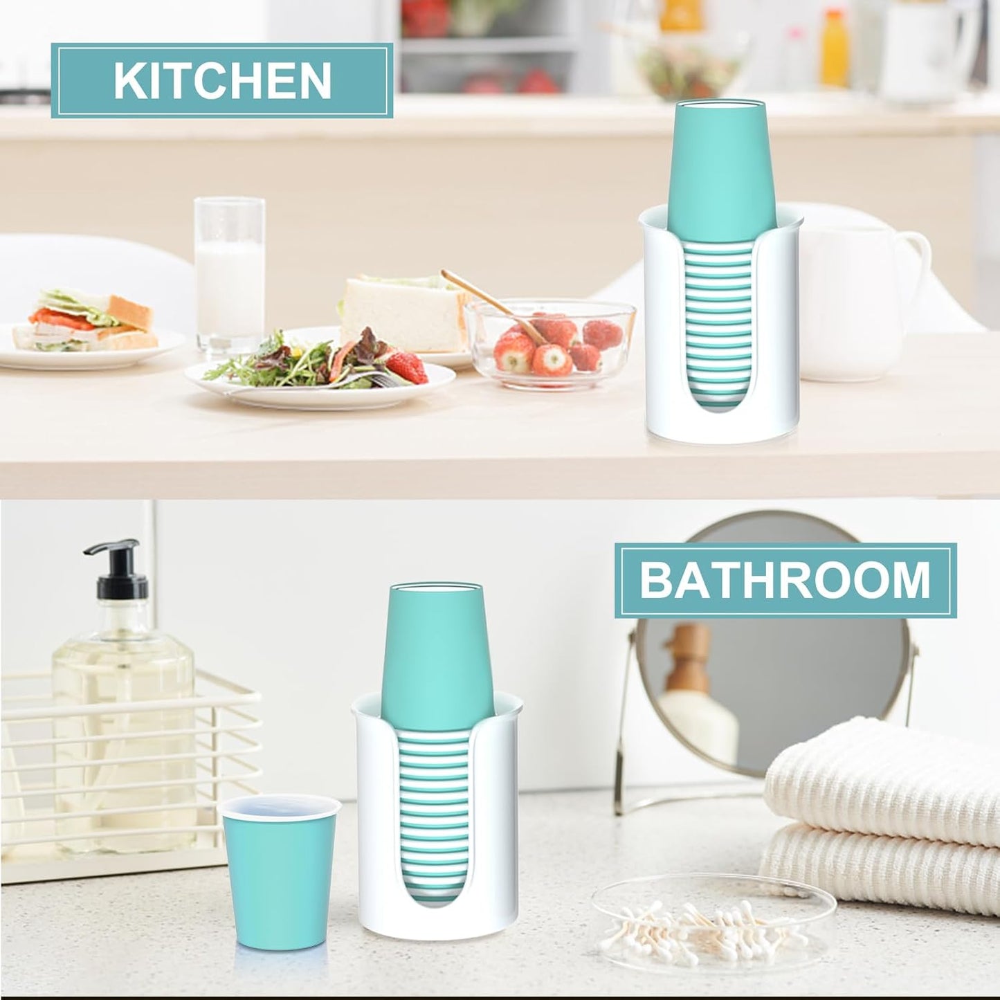 Bathroom Cup Holder White Disposable Paper Cup Dispenser, for 5 Ounce Bath Cups,2 Pack Mouthwash Cup Holder 5oz Cup Dispenser for Bathroom Countertop