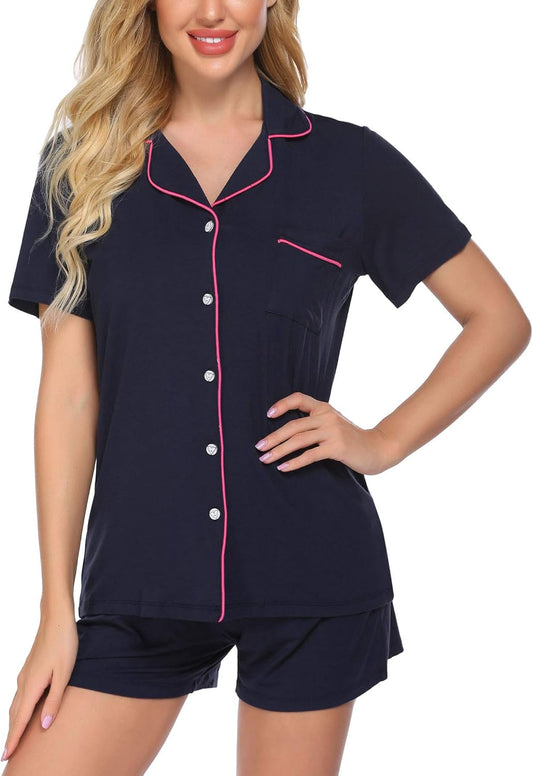 Ekouaer Pajamas for Women Set Silk Satin Pjs Shorts Sleepwear 2 Piece Loungewear S-XXL