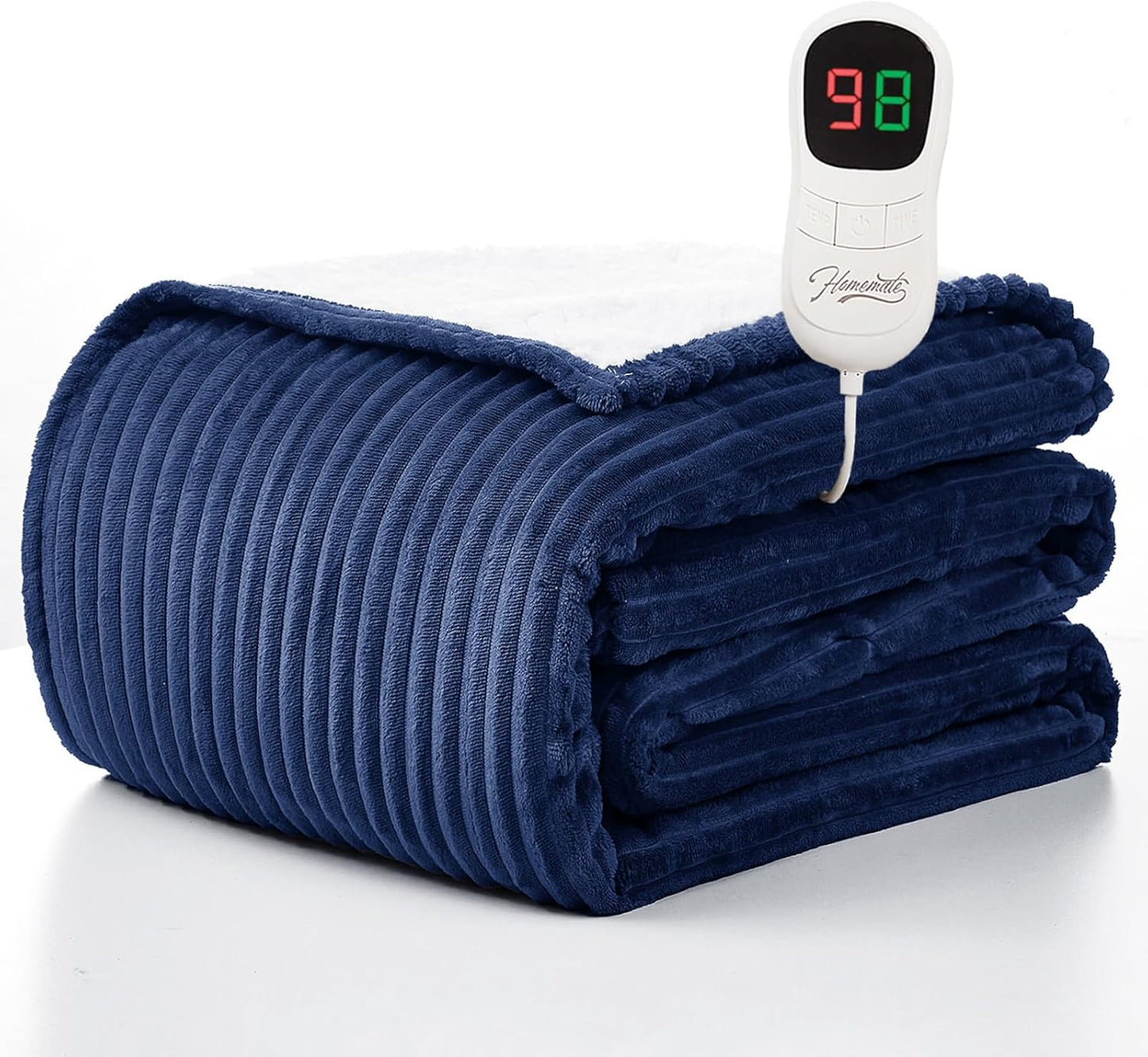 Homemate Electric Heated Blanket Twin Size - 62"x84" Heating Blanket Twin Size 1/2/4/6/8 Hours Auto-Off 10 Heat Level Over-Heat Protection Soft Flannel Sherpa ETL Certification