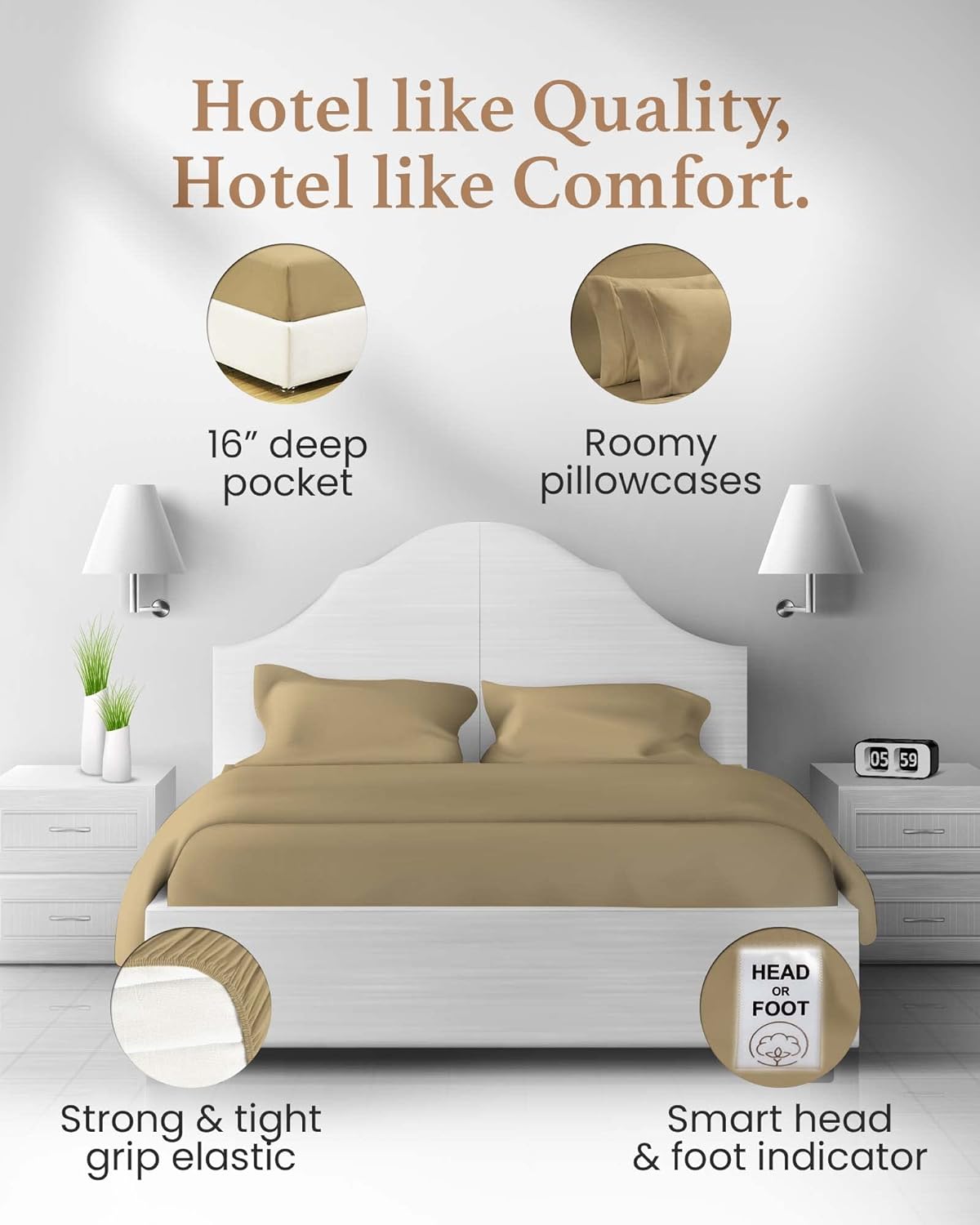 Good Sleep Bedding Twin Sheets Set - 100% Egyptian Cotton, Soft, 3Pc, Hotel Quality, Deep Pocket, Fits Upto 16" - Taupe