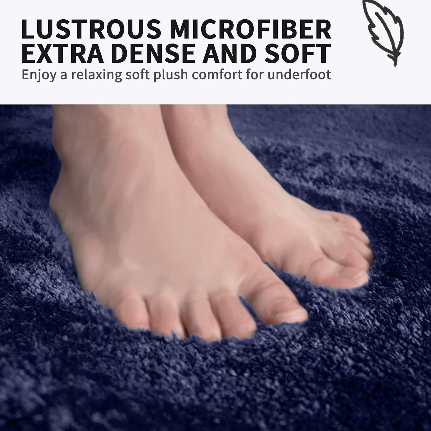 FIFU Bathroom Rugs 20" W x 32" L, Bath Mat for Bathroom, Bedroom, Laundry Room & Kitchen, Non-Slip Rubber Latex Backing, Extra Soft and Absorbent Microfiber Carpet, Machine Washable Rug, Navy Blue