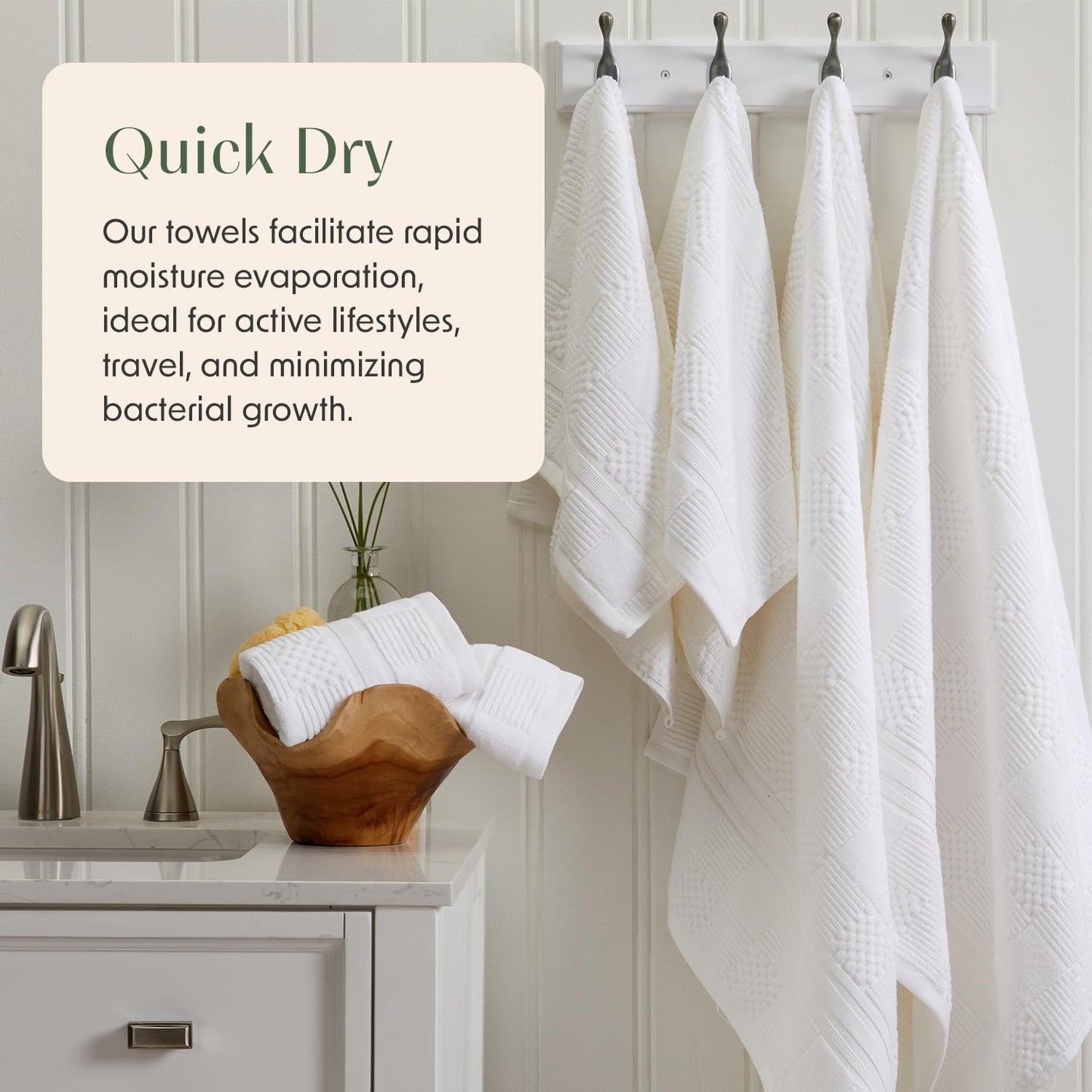 Springtree Home 100% Cotton Bath Towel Set of 4 | White Towels | Geometric Textured Design | Absorbent & Quick-Dry | 4 Bath Towels | Oeko-TEX® Standard 100 Cotton | Myla Collection - White