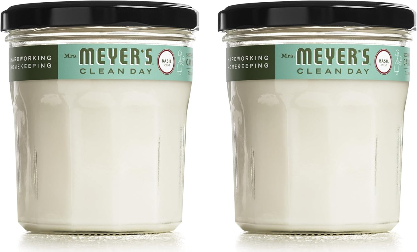 MRS. MEYER'S CLEAN DAY Scented Soy Candle, Large Glass, Basil, 7.2 oz, (Pack of 2)