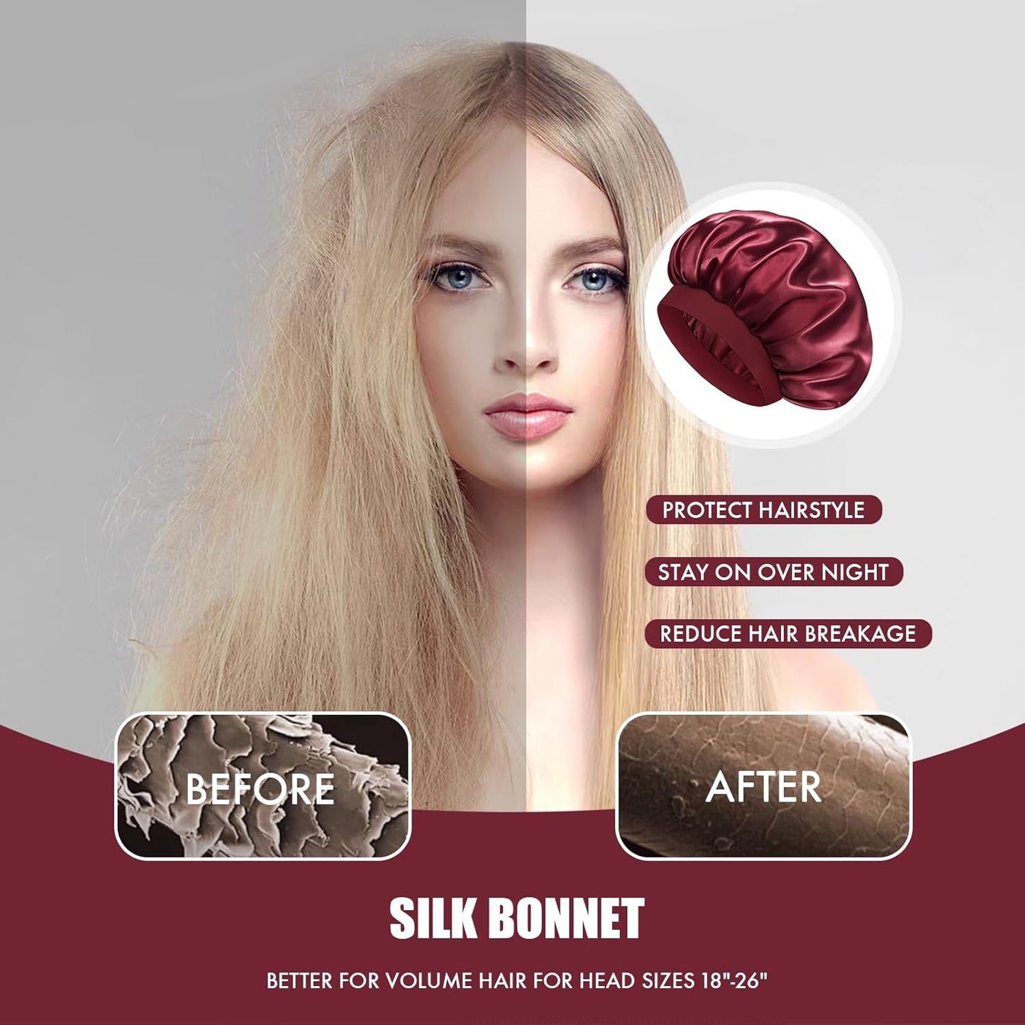 Satin Silk Bonnet for Sleeping, Double Layer Silk Sleep Cap for Men & Women, Soft Satin Lined Bonnet for Curly Hair