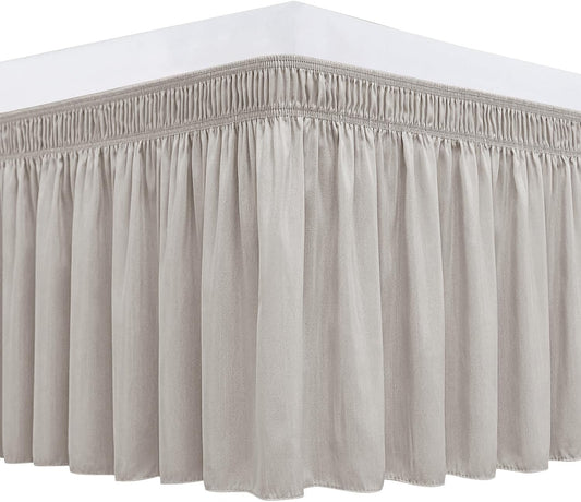 Biscaynebay Wrap Around Bed Skirts for Full & Full XL Beds 15" Drop, Camel Grey Adjustable Elastic Dust Ruffles Easy Fit Wrinkle & Fade Resistant Silky Luxurious Fabric Machine Washable