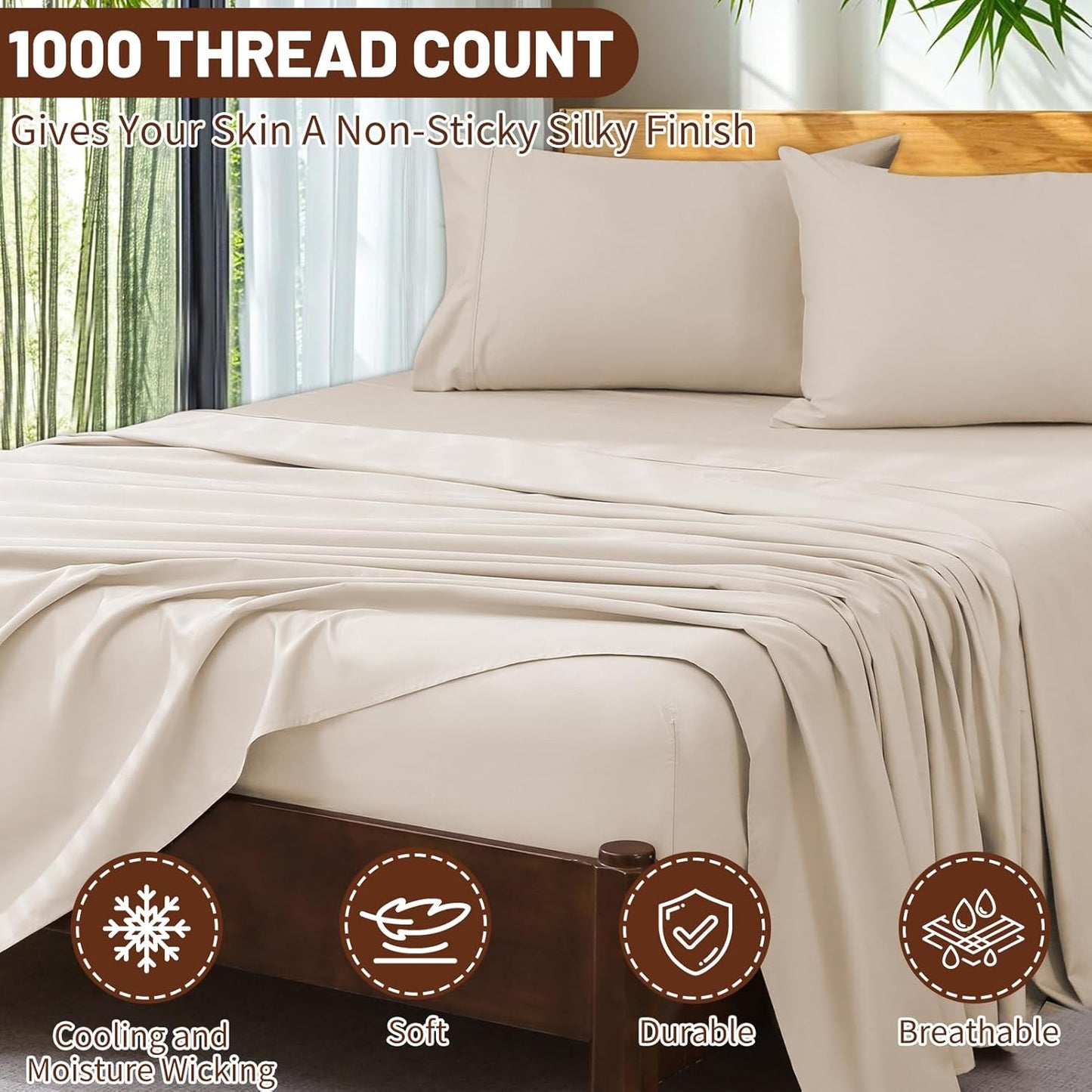 Extra Deep Pocket Queen Sheets 18-24 Inch 1000 Thread Count 100% Egyptian Cotton Sateen Weave Soft Breathable 4 Pieces（Queen,Linen）