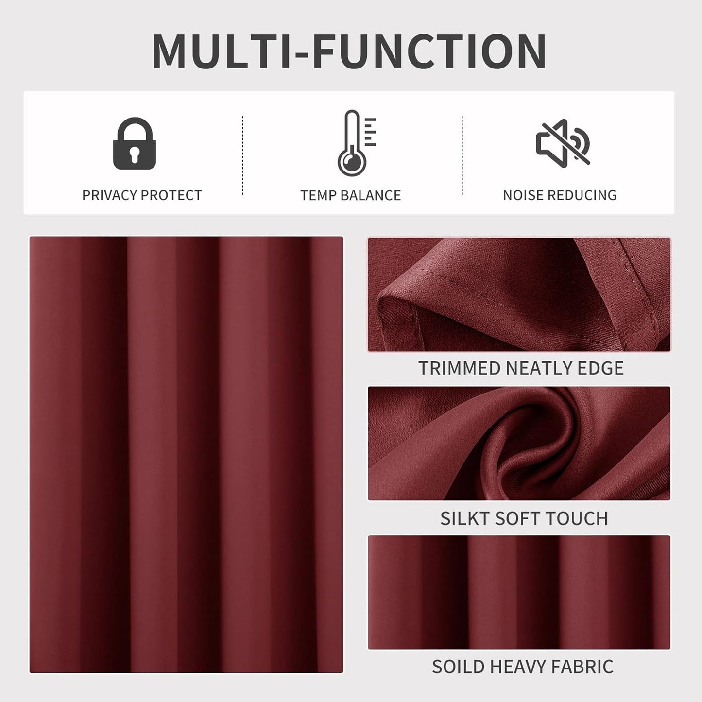 Joydeco Blackout Curtains 63 Inch Length 2 Panels Set, Thermal Insulated Long Curtains 2 Burg, Room Darkening Grommet Drapes for Living Room Bedroom Window (W52 x L63 Inch, Burgundy Red)