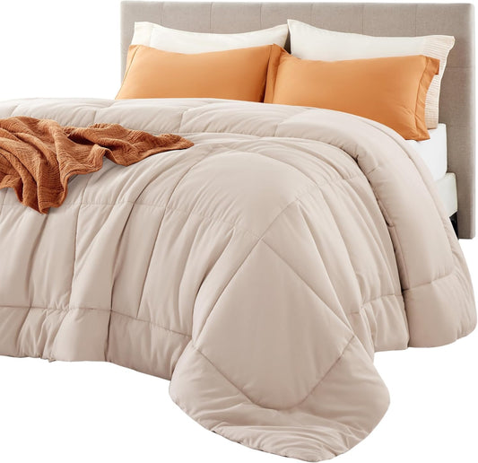 Bedsure Comforter Duvet Insert - Quilted Comforters Alaskan King, All Season Duvet, GentleSoft Down Alternative Bedding, with 8 Tabs, Gifts for Women/Men, Beige,Alaskan King 130x120 Inch