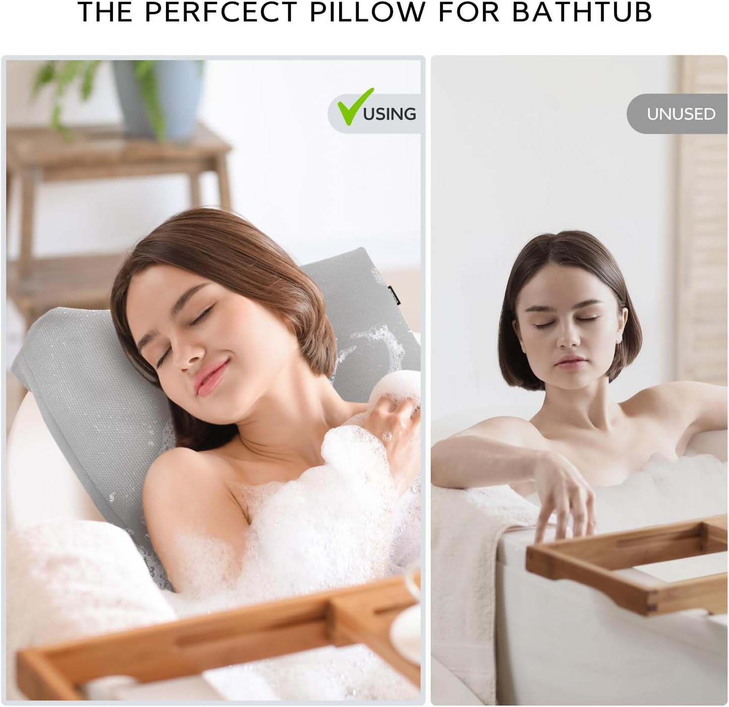 Bath Pillows for Tub Neck and Back Support,Bathtub Cushion backrest headrest Neck Pillow,tub Pillow for Bathtub,3D Mesh Core,Breathable,Quick-Drying,Ergonomic Relaxation,Gray