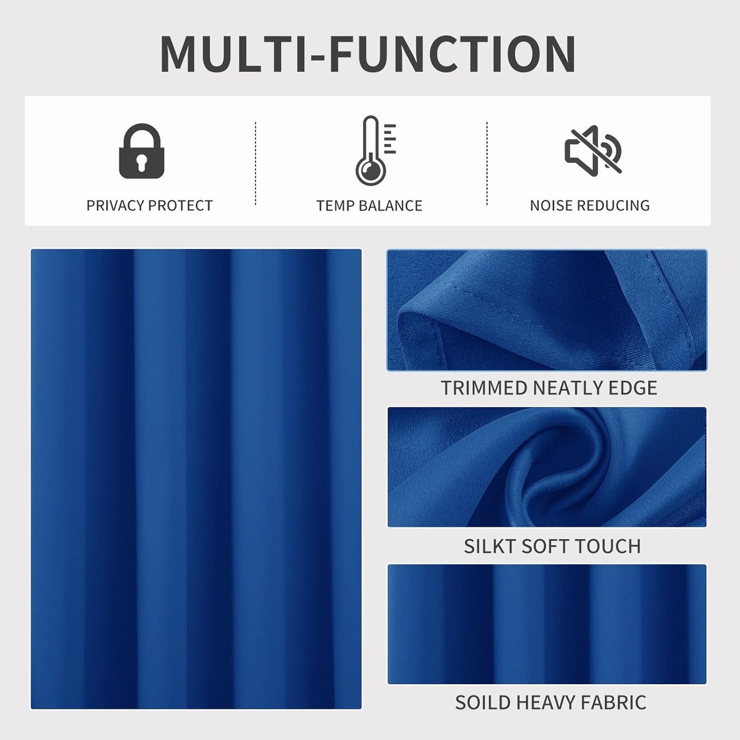 Joydeco Blackout Curtains 72 Inch Length 2 Panels Set, Thermal Insulated Long Curtains& Drapes 2 Burg, Room Darkening Grommet Drapes for Living Room Bedroom Window (W52 x L72 Inch, Royal Blue)