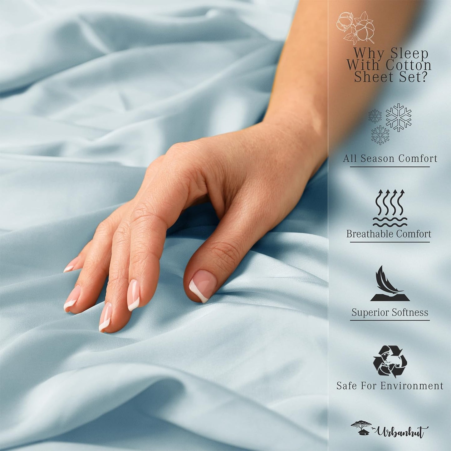 URBANHUT 700 Thread Count California King Size Egyptian Cotton Sheets, 4Pc Sheet Set Soft Luxury Bed Sheets for Cal King Size Bed, Sateen Weave Hotel Sheets, 16'' Elasticized Deep Pocket - Light Blue