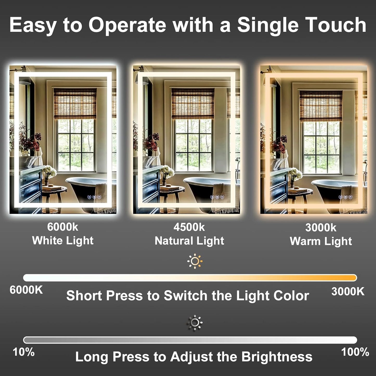 GLSLAND LED Bathroom Mirror - 24"x32" Anti-Fog Wall Mirrors with Memory Function, Dimmable, Frontlit & Backlit, Horizontally/Vertically, Tempered Glass