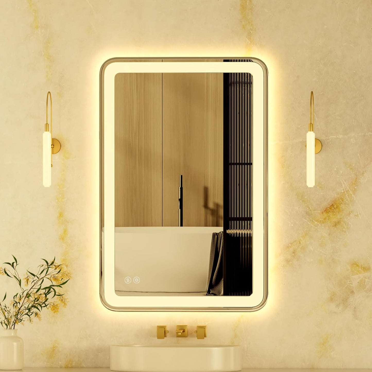 24x36 LED Mirror for Bathroom, Lighted Mirror for Bathroom Wall with Frontlit & Backlit, Stepless Dimmable, Anti-Fog, 3 Colors Temperature, Modern LED Vanity Mirror