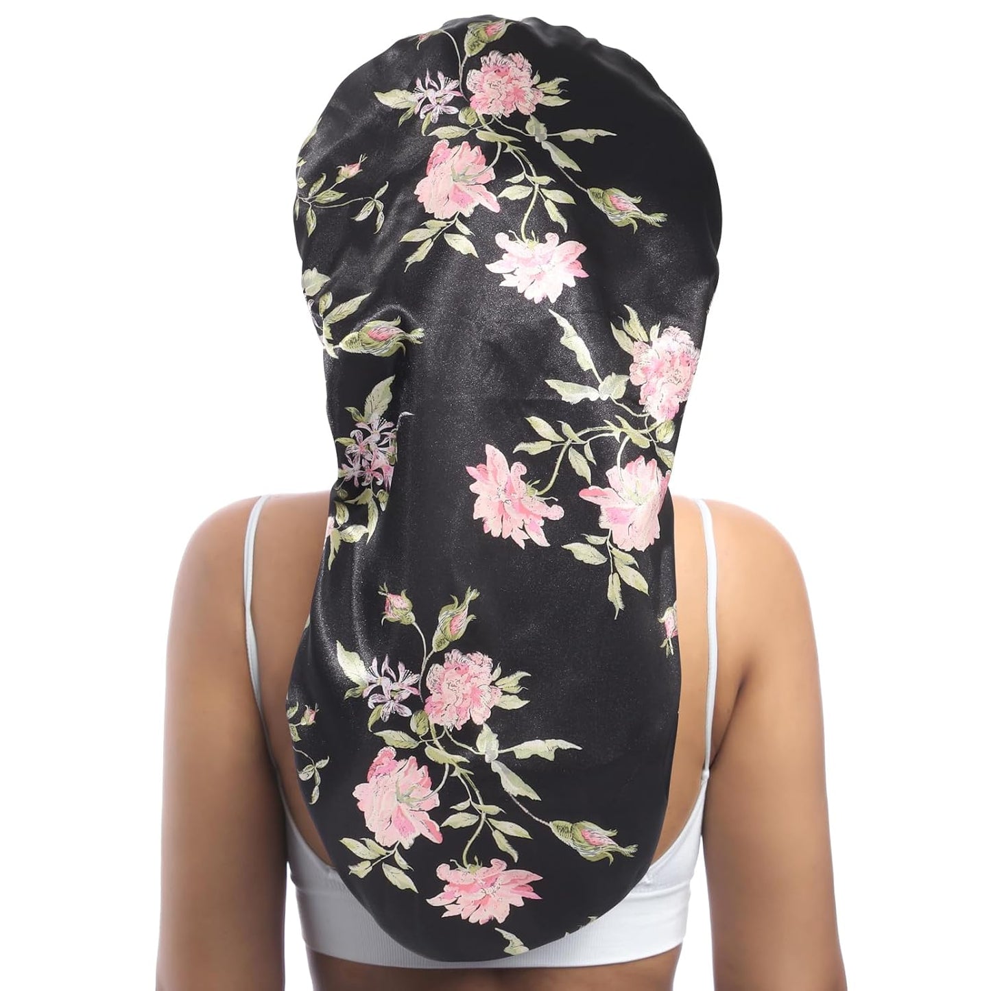 AWAYTR Long Satin Bonnet for Braids - Elastic Silk Hair Bonnets for Sleeping Night Cap Stretchy Tie Band for Women(Wild Rose)