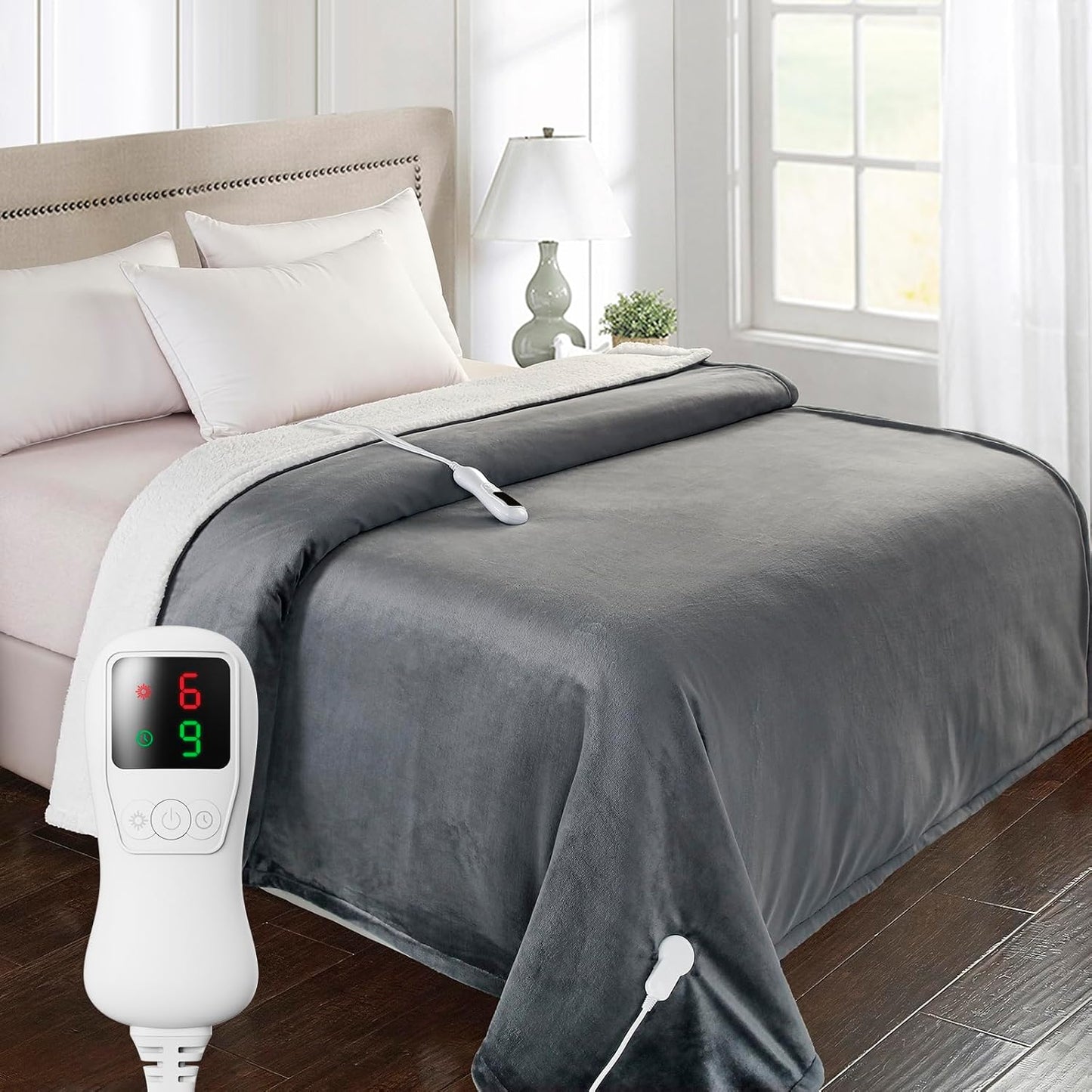 Heated Blanket Electric Blanket Twin Size, Super Soft Cozy Upgraded Flannel Heating Blanket with 9 Heating Levels & 1-9 Hours Auto Off, Fast Heating & Overheat Protection, 62" x 84", Iron Gray