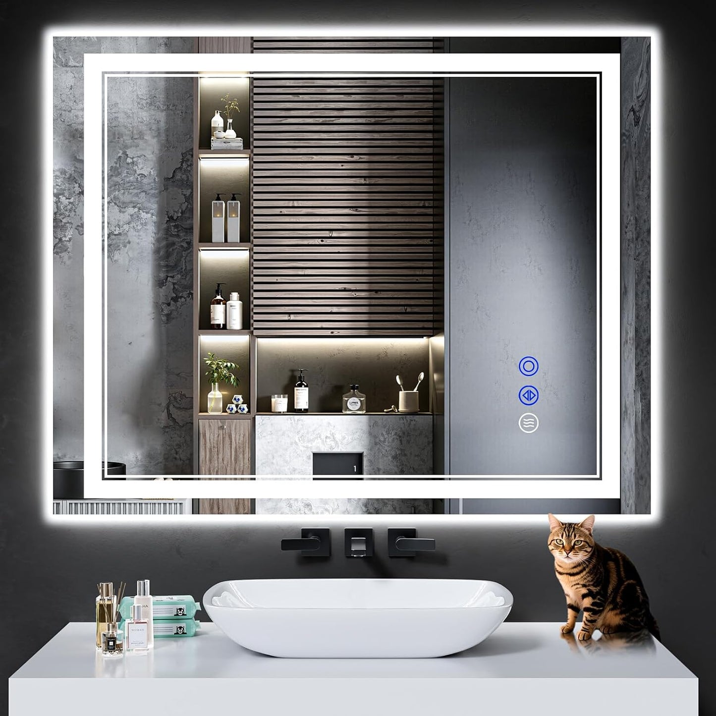 40"x32" LED Bathroom Mirror with Anti-Fog, Stepless Dimmable Lights, 3 Color Modes, Shatter-Proof Tempered Glass, Memory Function & Waterproof Design