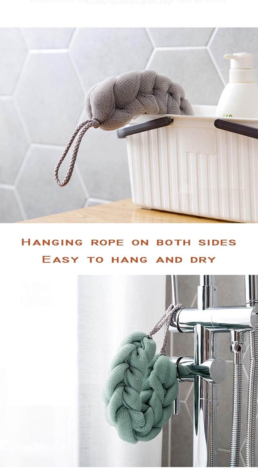 AARainbow 4 Packs Long Stretch Back Sponge with Rope Handles Back Scrubber Bath Shower Mesh Sponge Exfoliating Body Scrub Stretch Braided Loofah for Men and Women(2 Gray+2 Green)