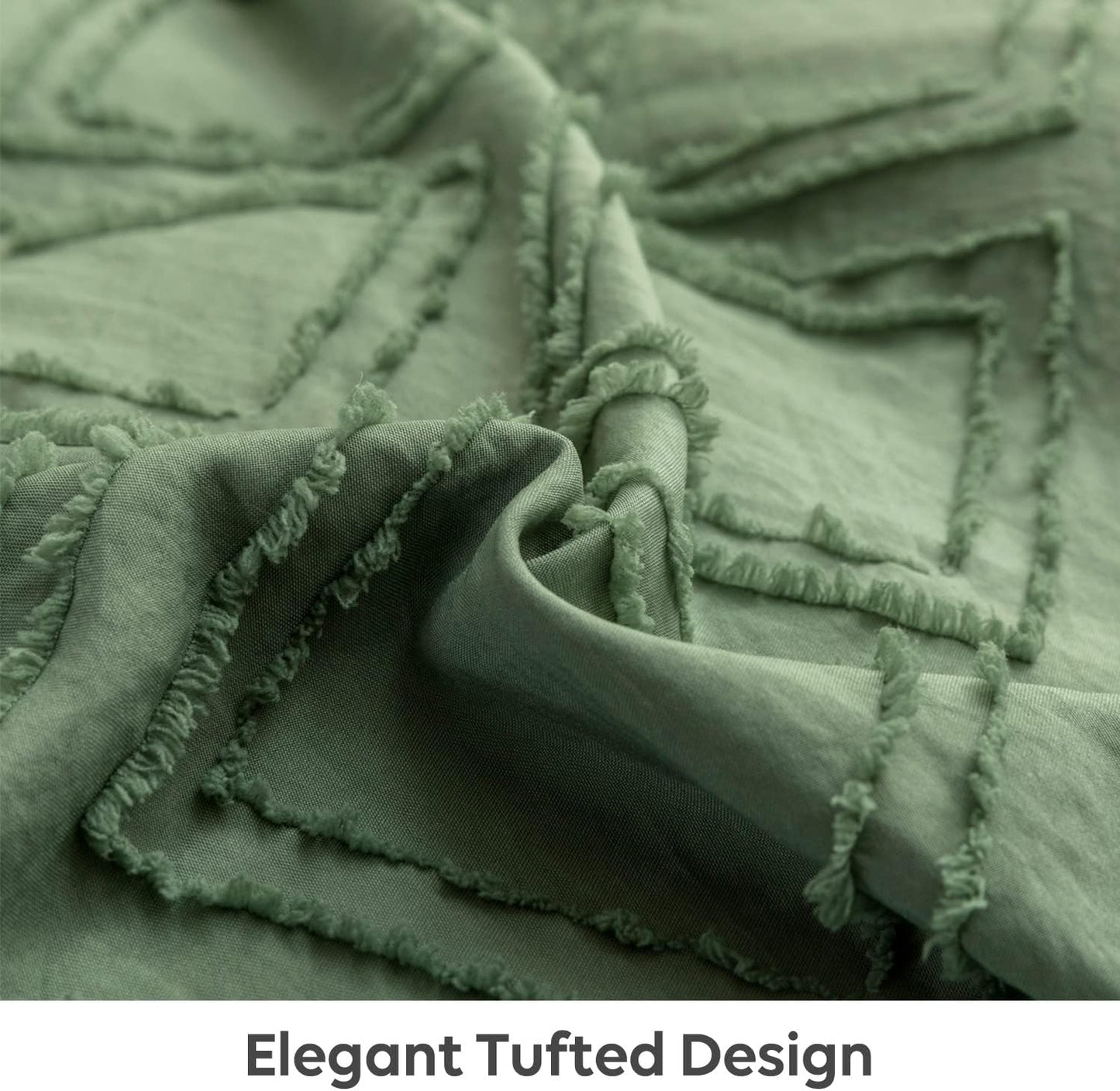 JELLYMONI Duvet Cover King Size Green and White - 3PCS Boho Duvet Cover Set Plaid Polyester Tufted Bohemian Jacquard Knit Textured Comforter Cover 104×90in Rhombic Geometric Pattern Zipper Corner Tie