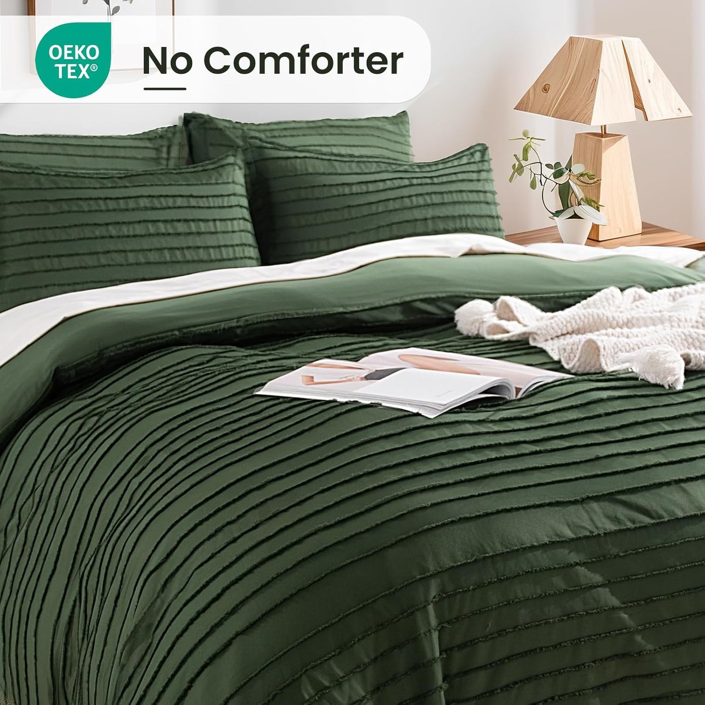 NEXHOME PRO Twin Duvet Cover, Blue 2 Pieces Boho Tufted Twin Size Duvet Cover Set, Soft and Lightweight Microfiber Comforter Cover Set for All Season (Forest Green,66 x 90)-No Comforter
