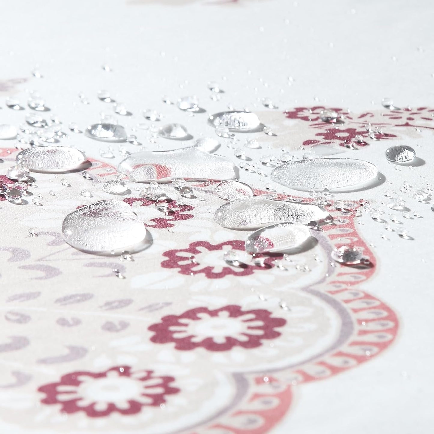 72x90 Inch Extra Long Shower Curtain - Water-Repellent Off-White Premium Fabric with Burgundy Terracotta Taupe Paisley Floral Pattern