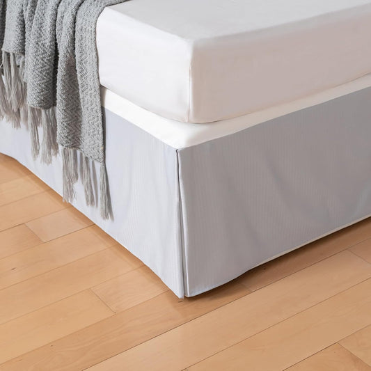 Full Bed Skirt, Grid Plaid Soft Quadruple Pleated Ruffle Bed Skirt, Tailored Dust Ruffle 14 Inch Drop Easy Fit, Machine Washable (Silver Grey)