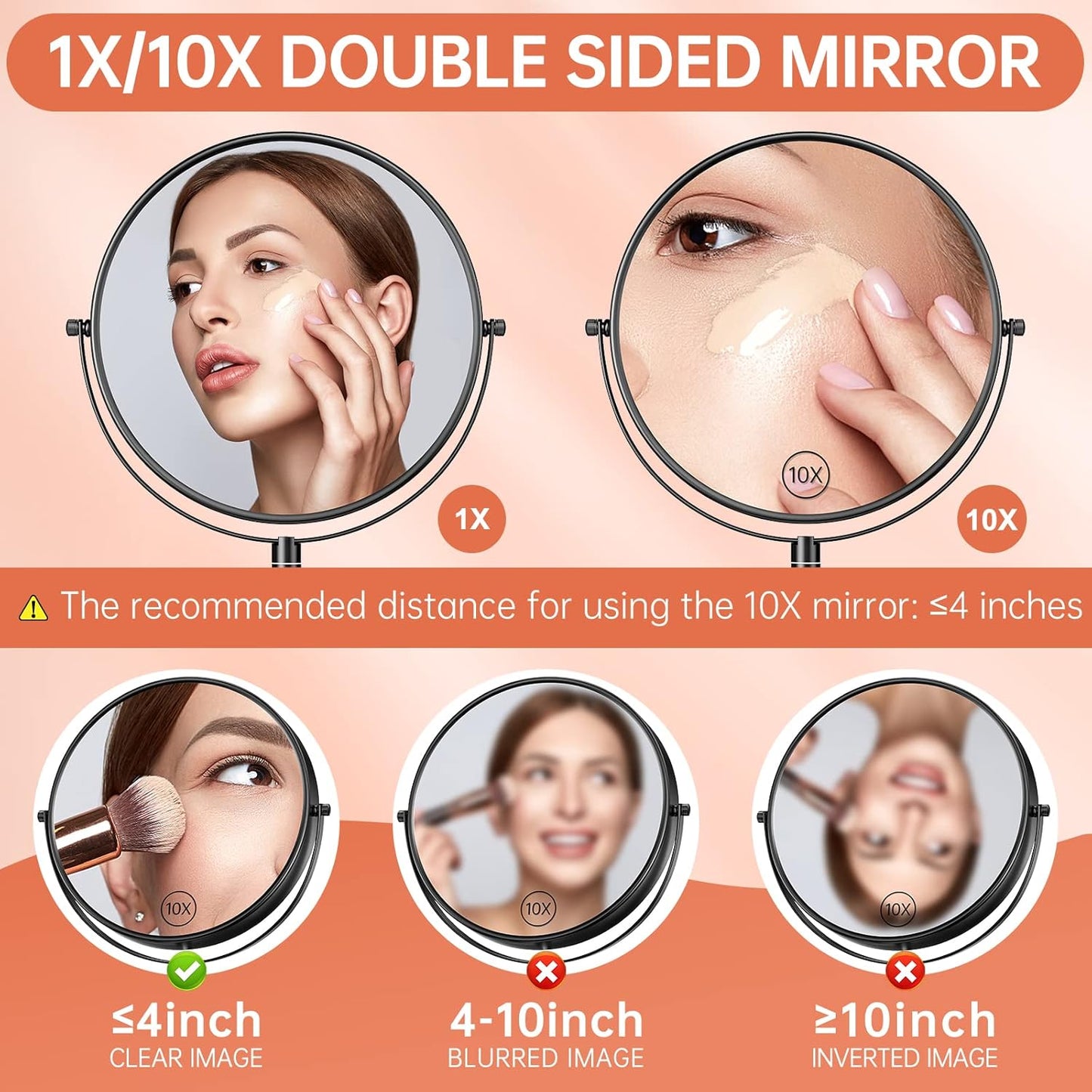 Benbilry 9" Large Size Wall Mounted Makeup Mirror, 1X/10X Magnifying Double Sided Shaving Mirror for Bathroom, 360° Swivel Extendable Arm, Black