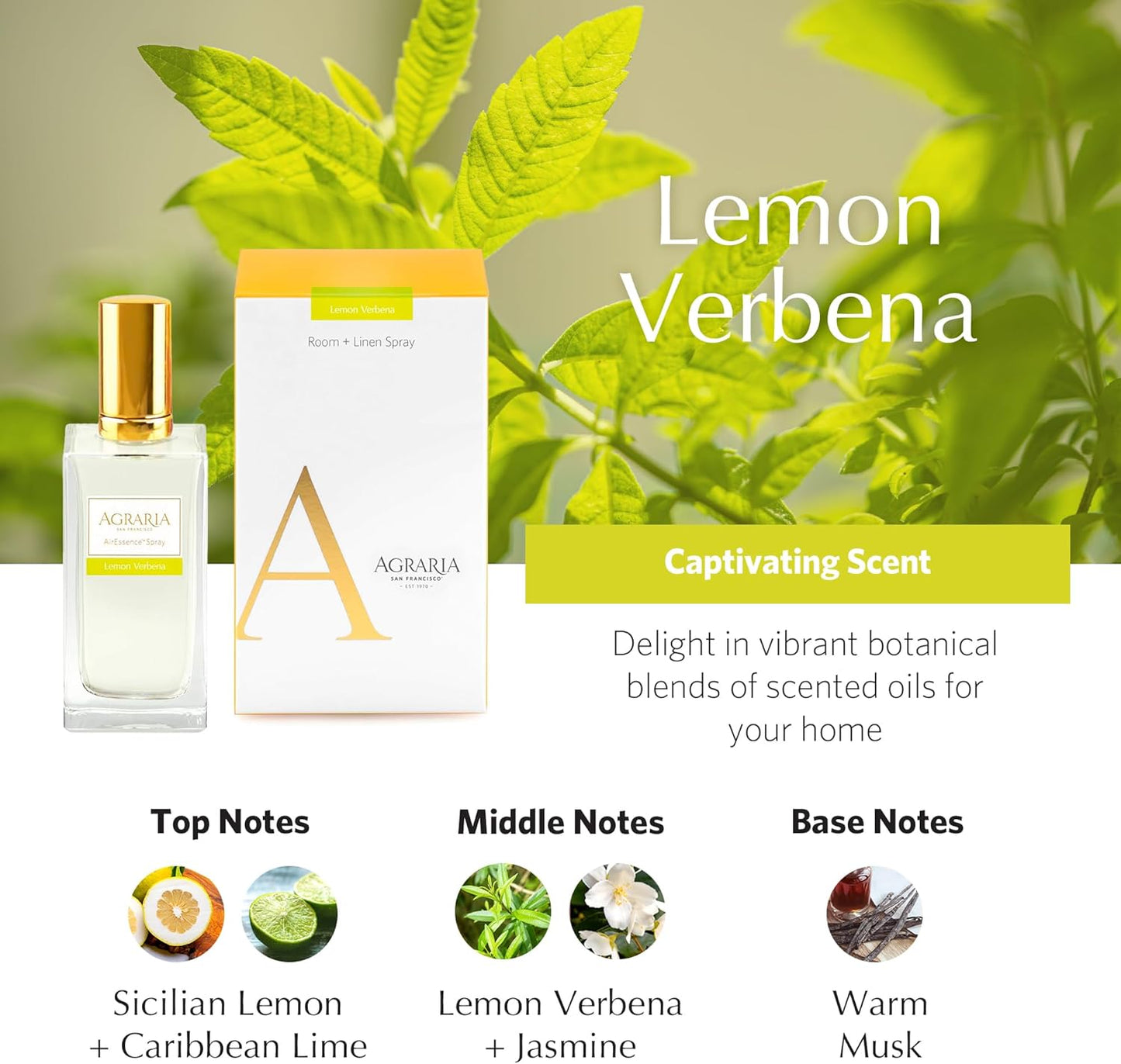 AGRARIA Room and Linen Spray, Luxury Room Fragrance for Clothes, Bed, and More, Essential Perfume Grade Oils Infused Linen Fresh Spray